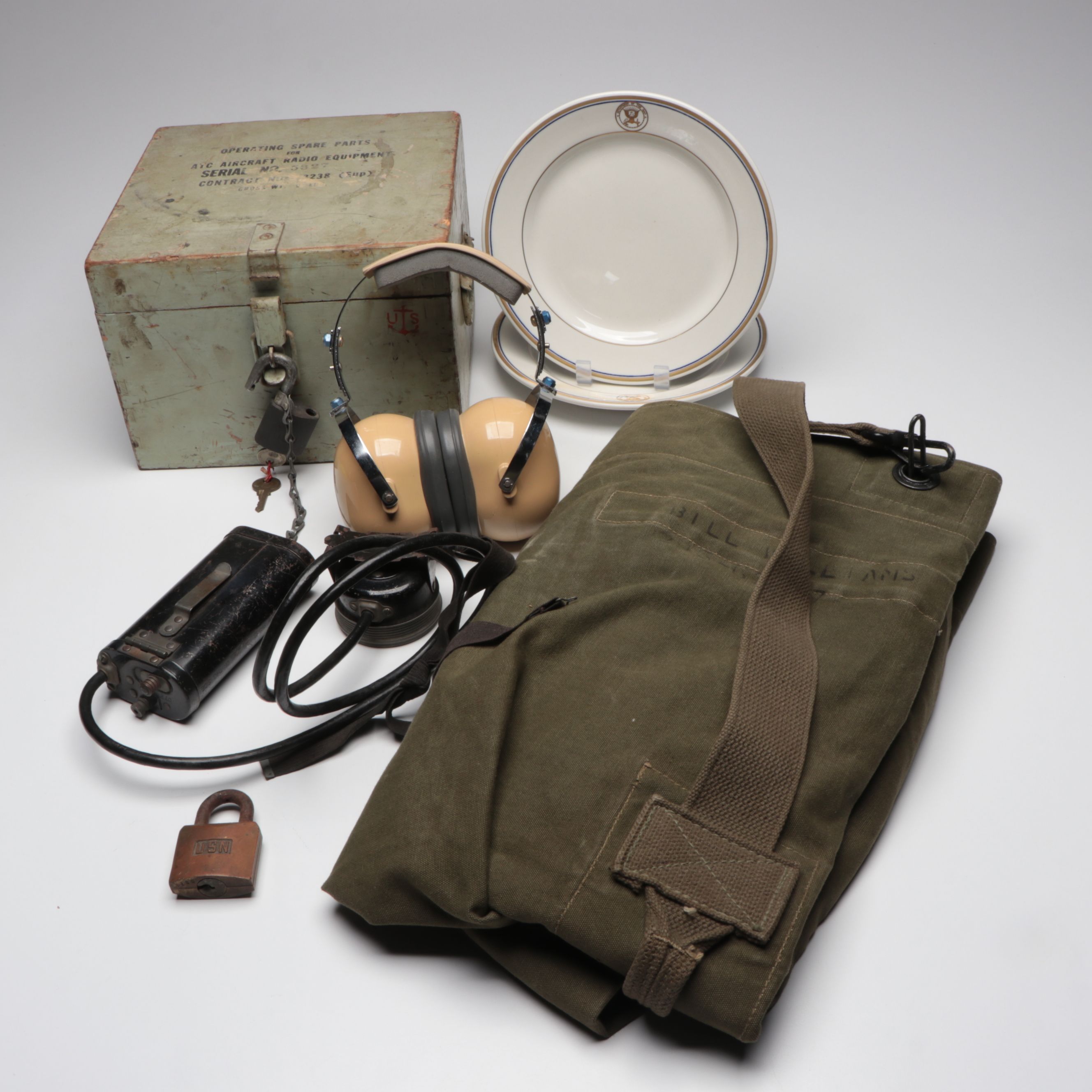 US Army Spare Parts Lock Box with Canvas Bag and Other Vintage Militaria