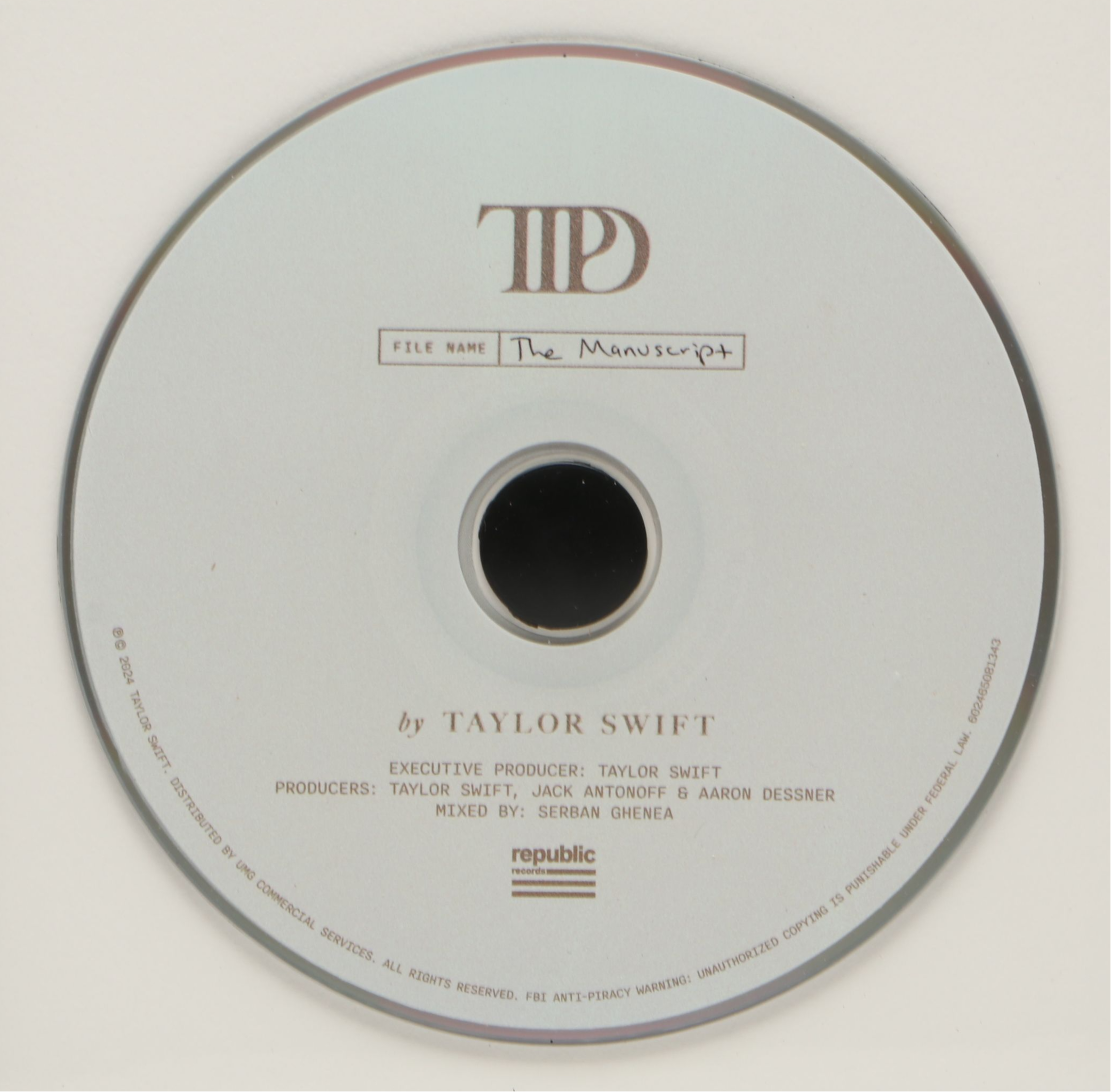 Taylor Swift Signed "The Tortured Poets Department" CD Card in Frame