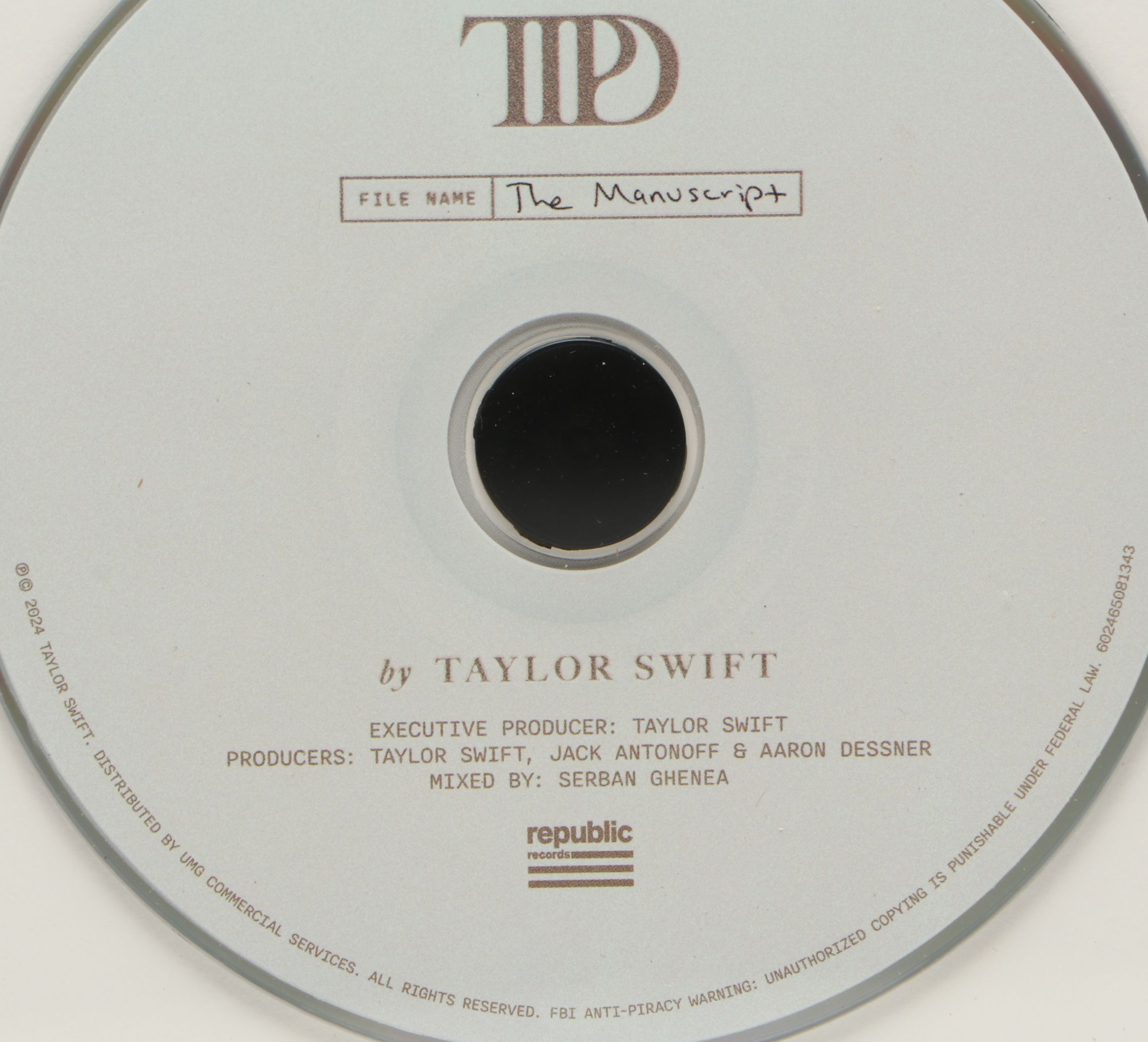 Taylor Swift Signed "The Tortured Poets Department" CD Card in Frame