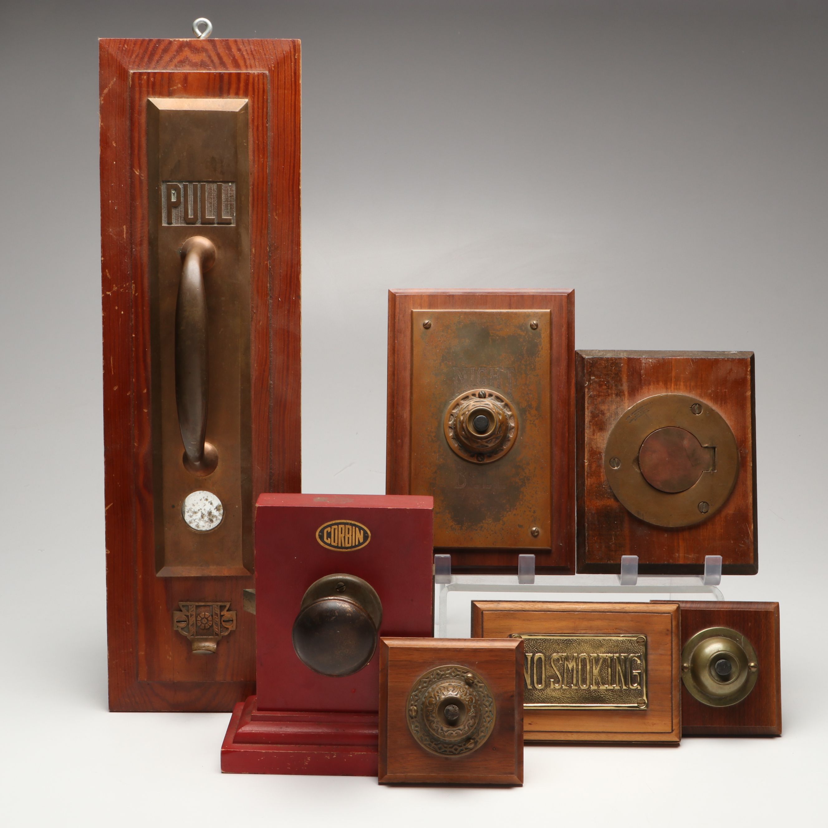 Corbin Doorknob Display with Other Salvaged Hardware, Late 19th/Early 20th C.