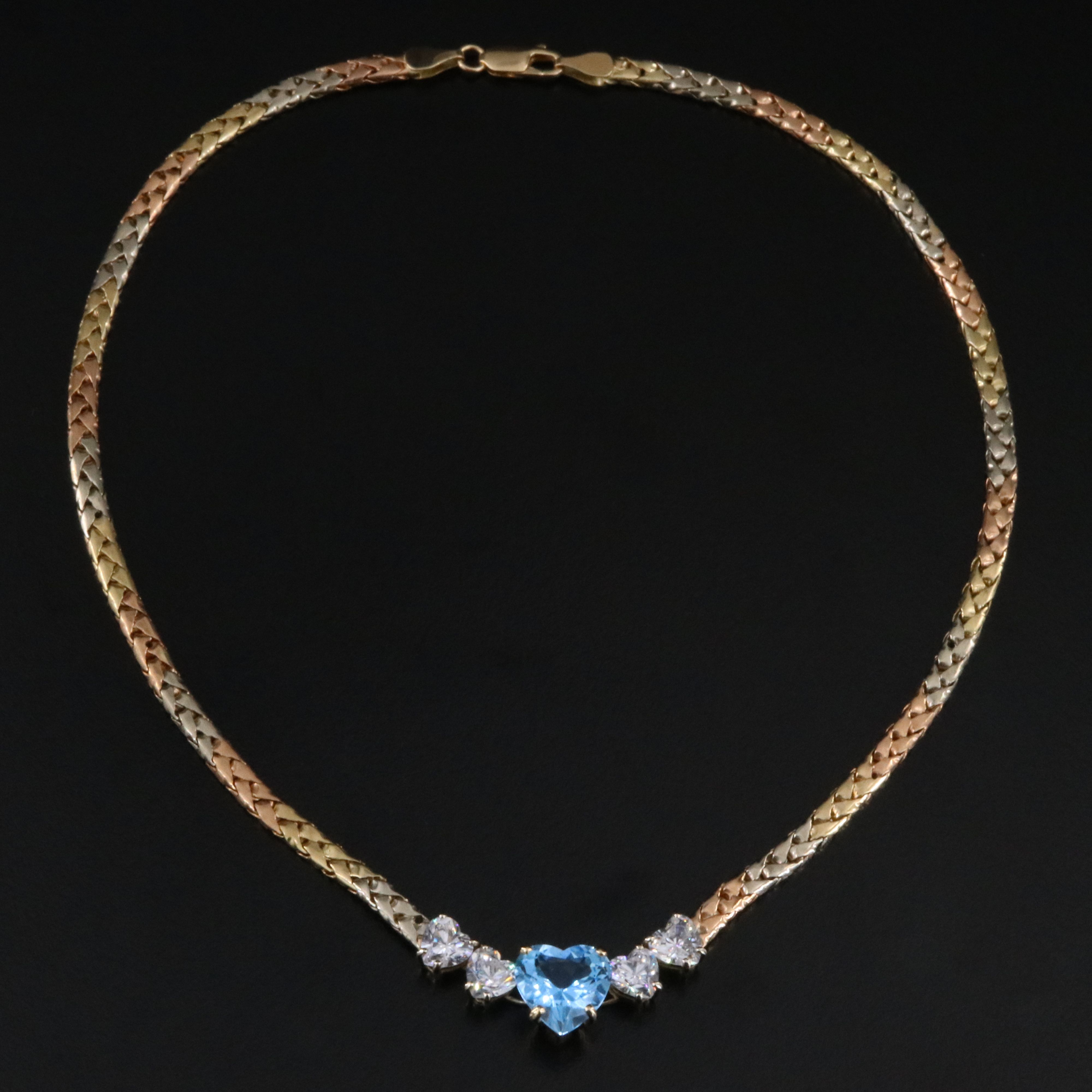 14K Swiss Blue Topaz and CZ Tri-Color Necklace