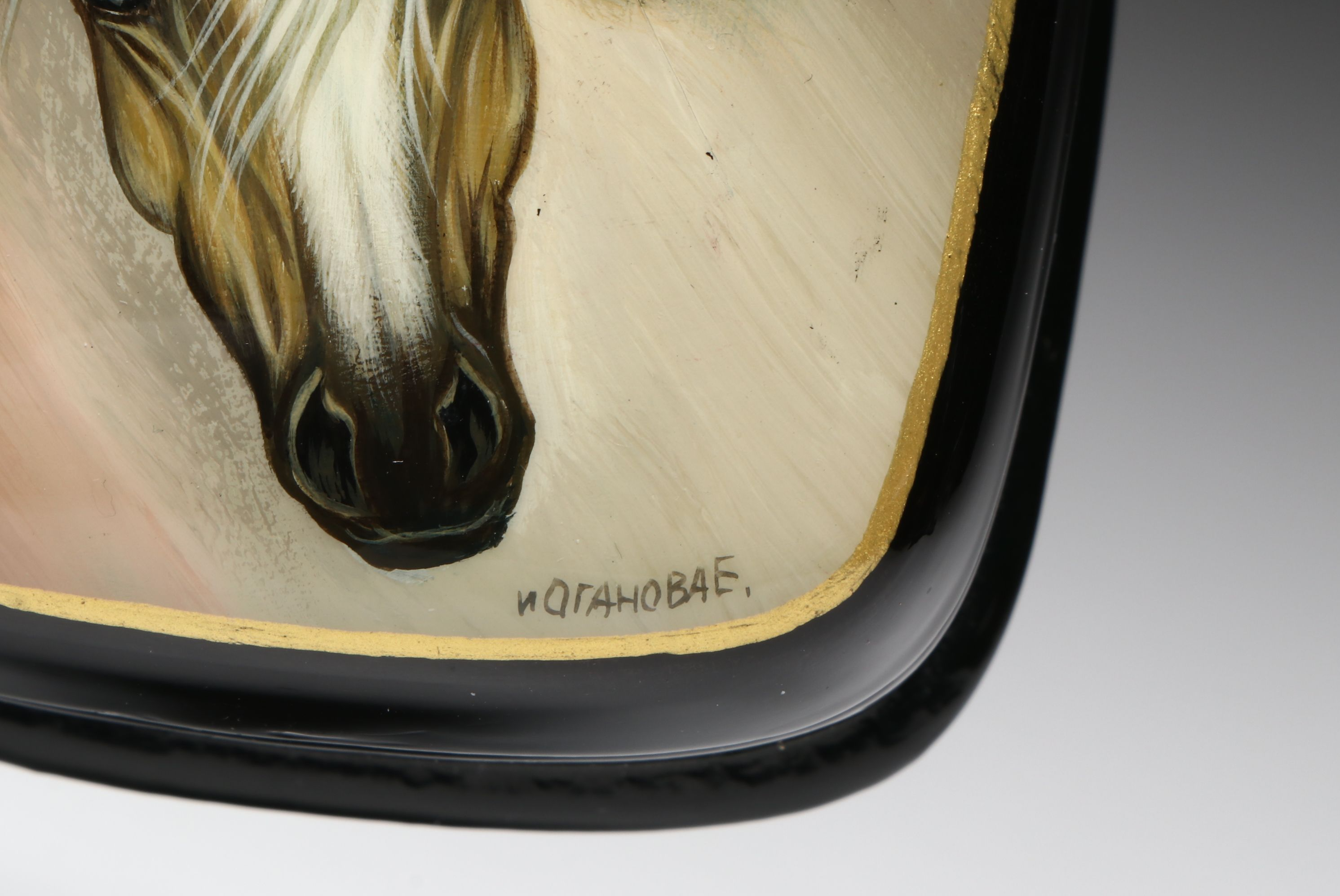 Russian Fedoskino Hand-Painted Equine Lacquerware Boxes