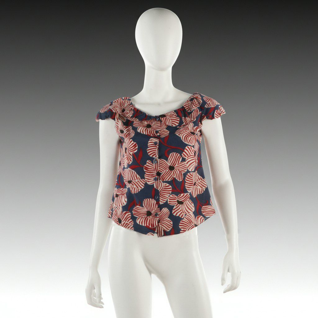 Moschino Cheap and Chic Floral Print Cotton and Silk Blend Ruffled Top