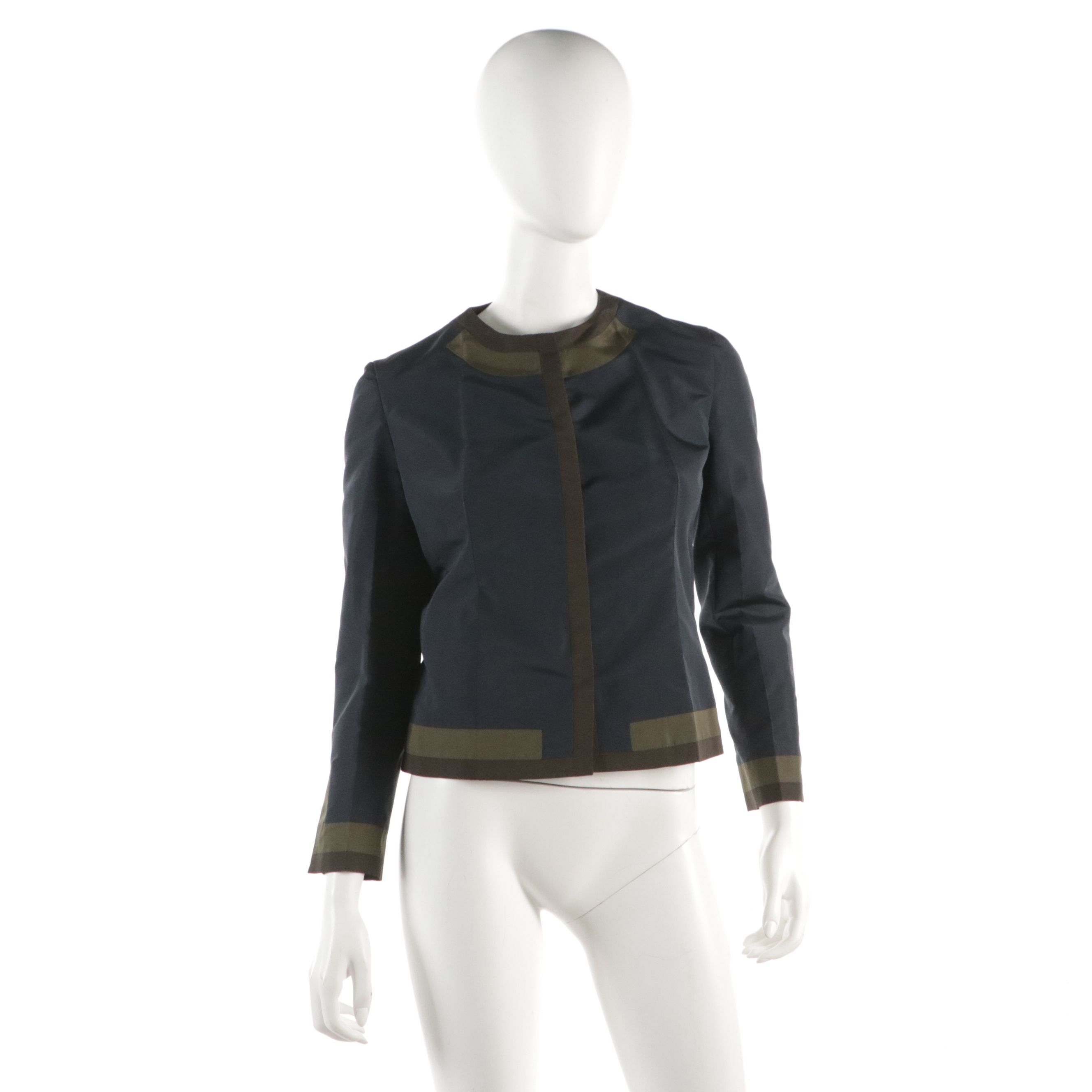 Prada Silk-Blend Snap-Front Collarless Jacket