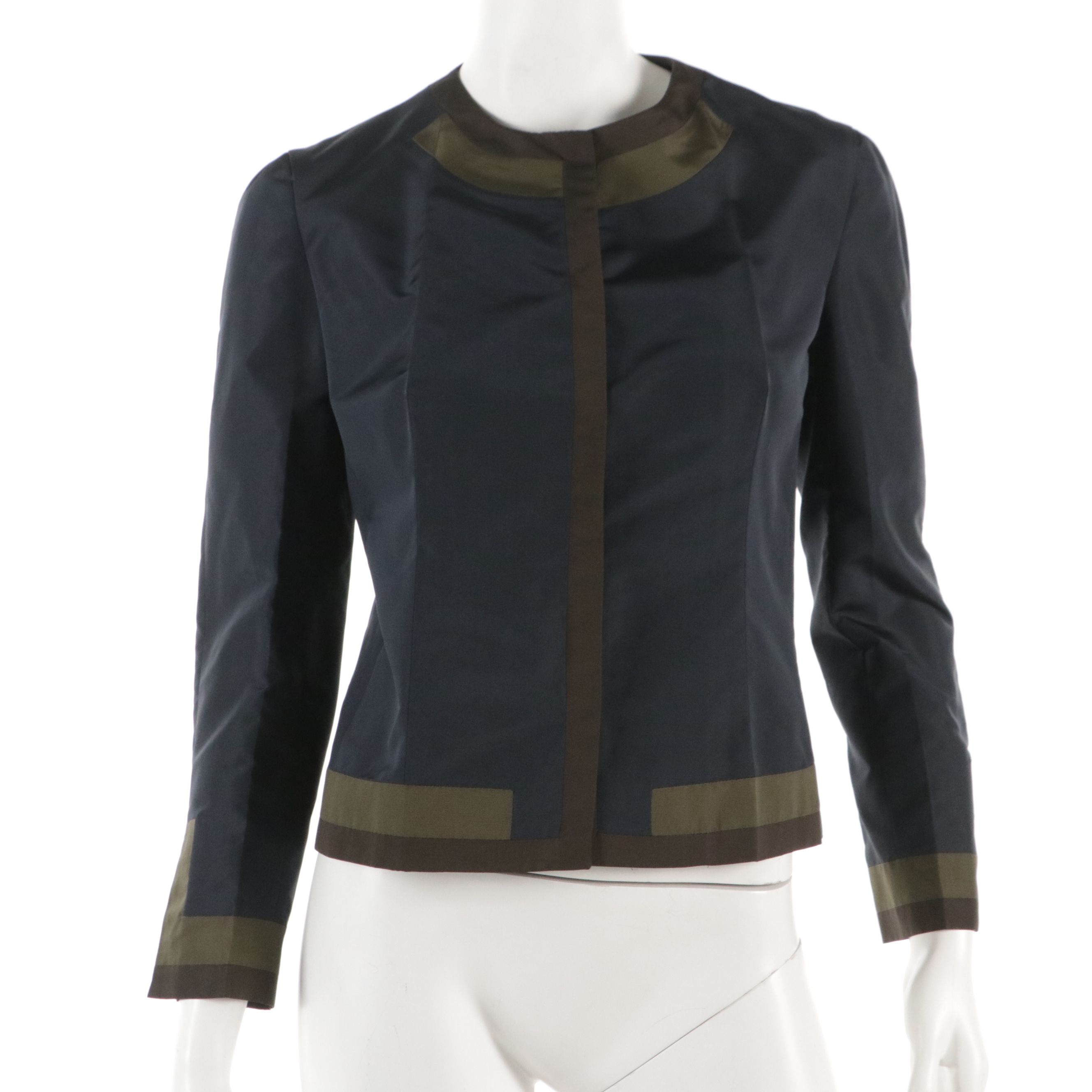 Prada Silk-Blend Snap-Front Collarless Jacket