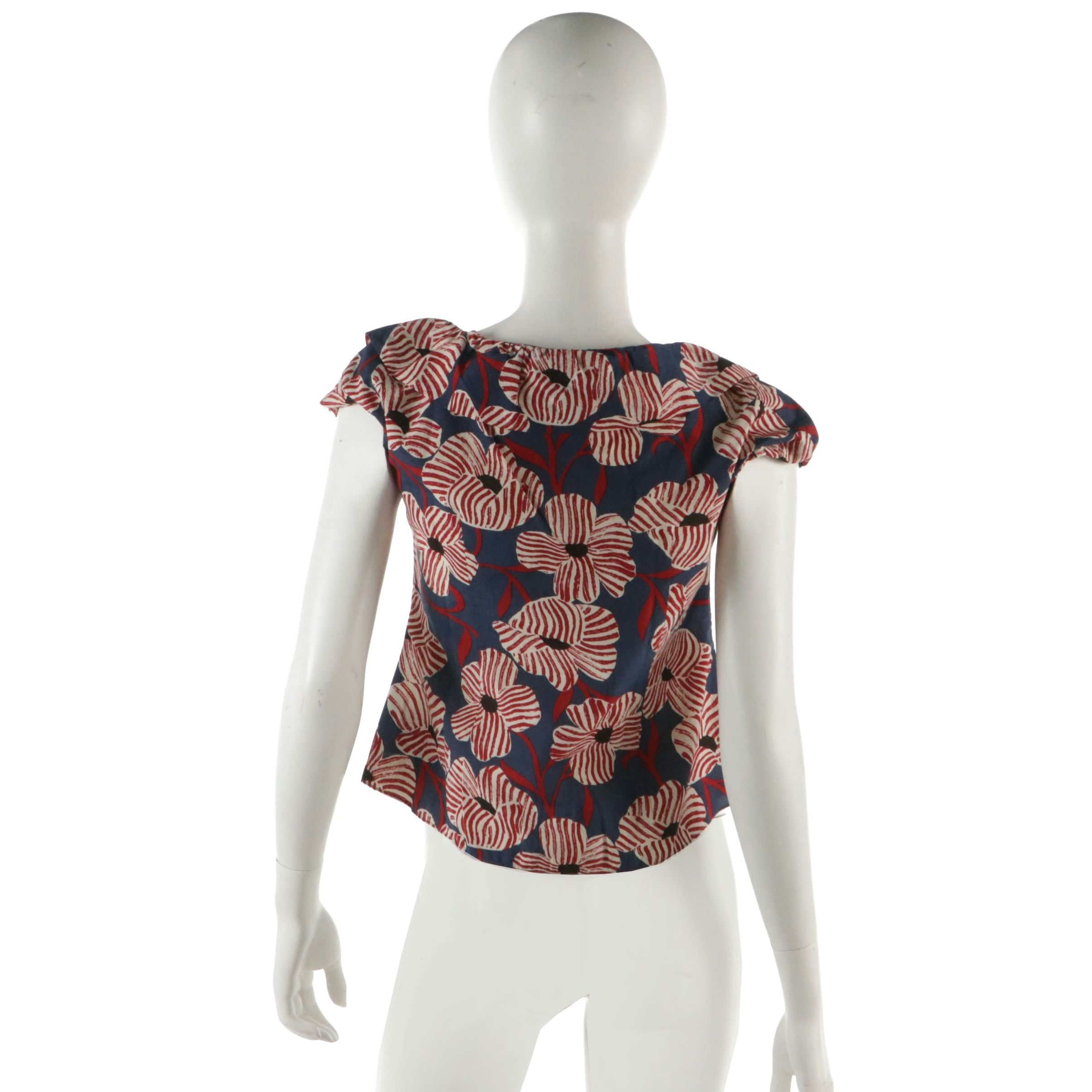Moschino Cheap and Chic Floral Print Cotton and Silk Blend Ruffled Top
