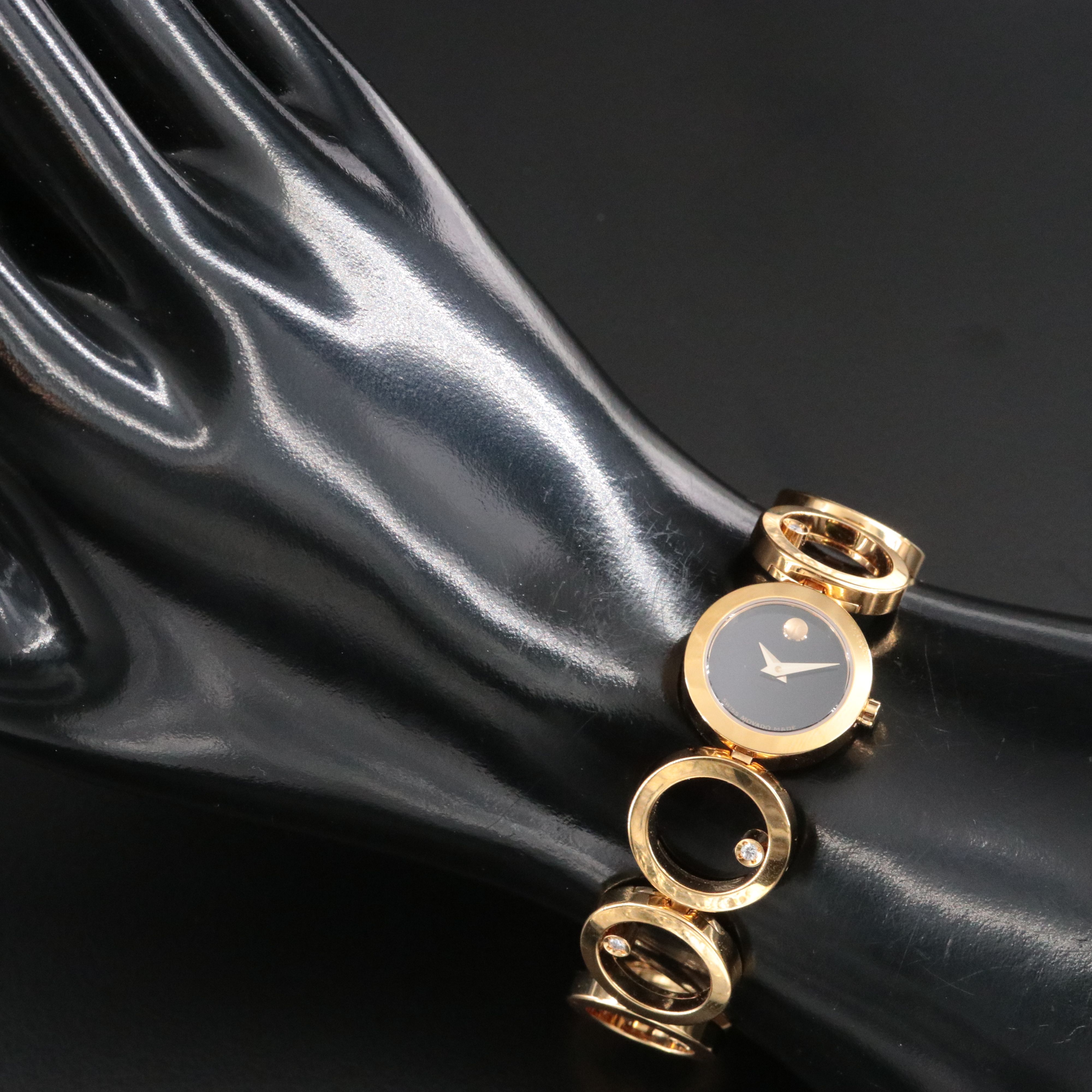 Movado Ono Gold-Tone Stainless Steel Diamond Accented Open Link Dress Watch