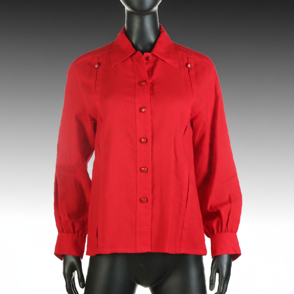 Yves Saint Laurent Red Button-Up Shirt with Woven Buttons