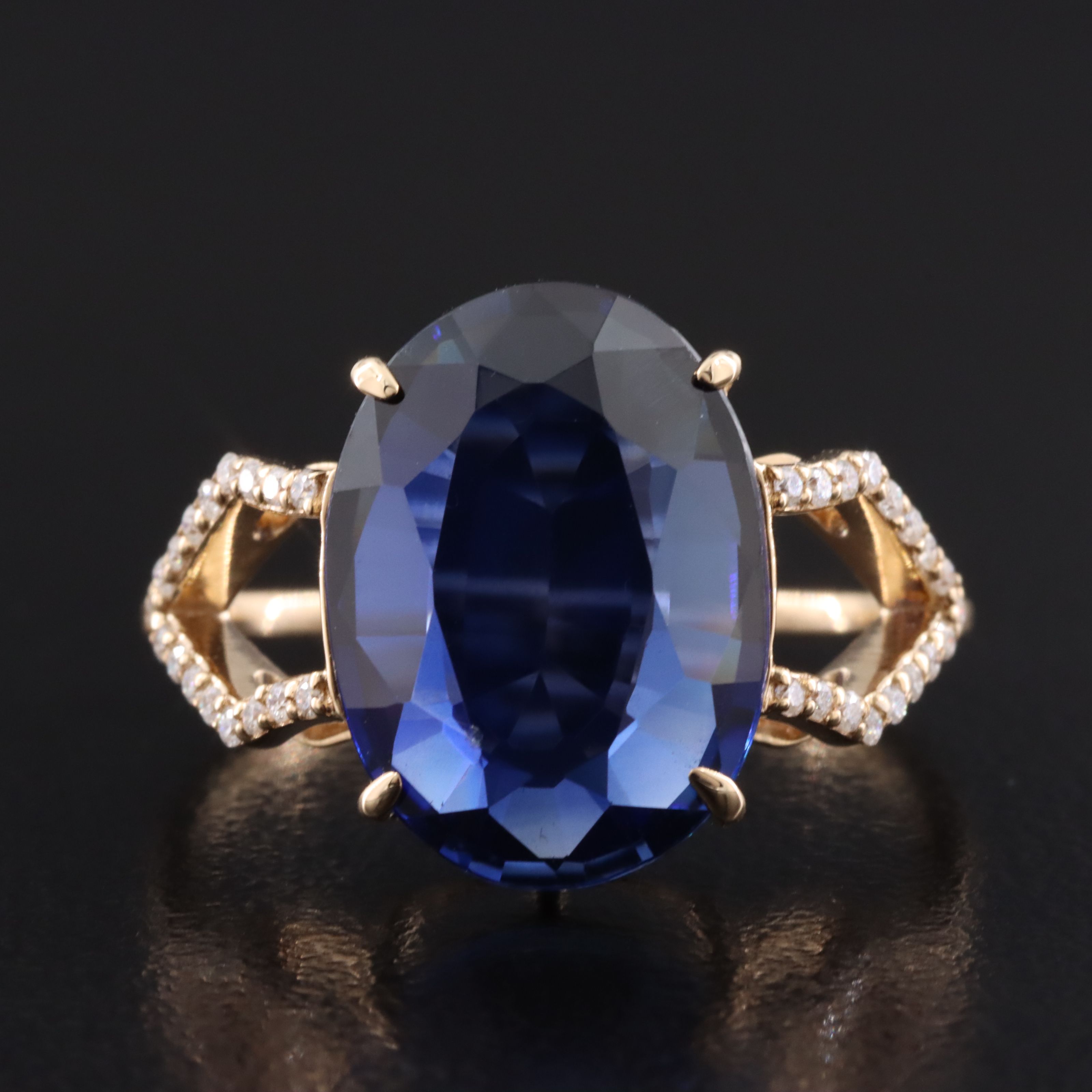 14K 4.82 CT Lab Grown Sapphire and Moissanite Ring