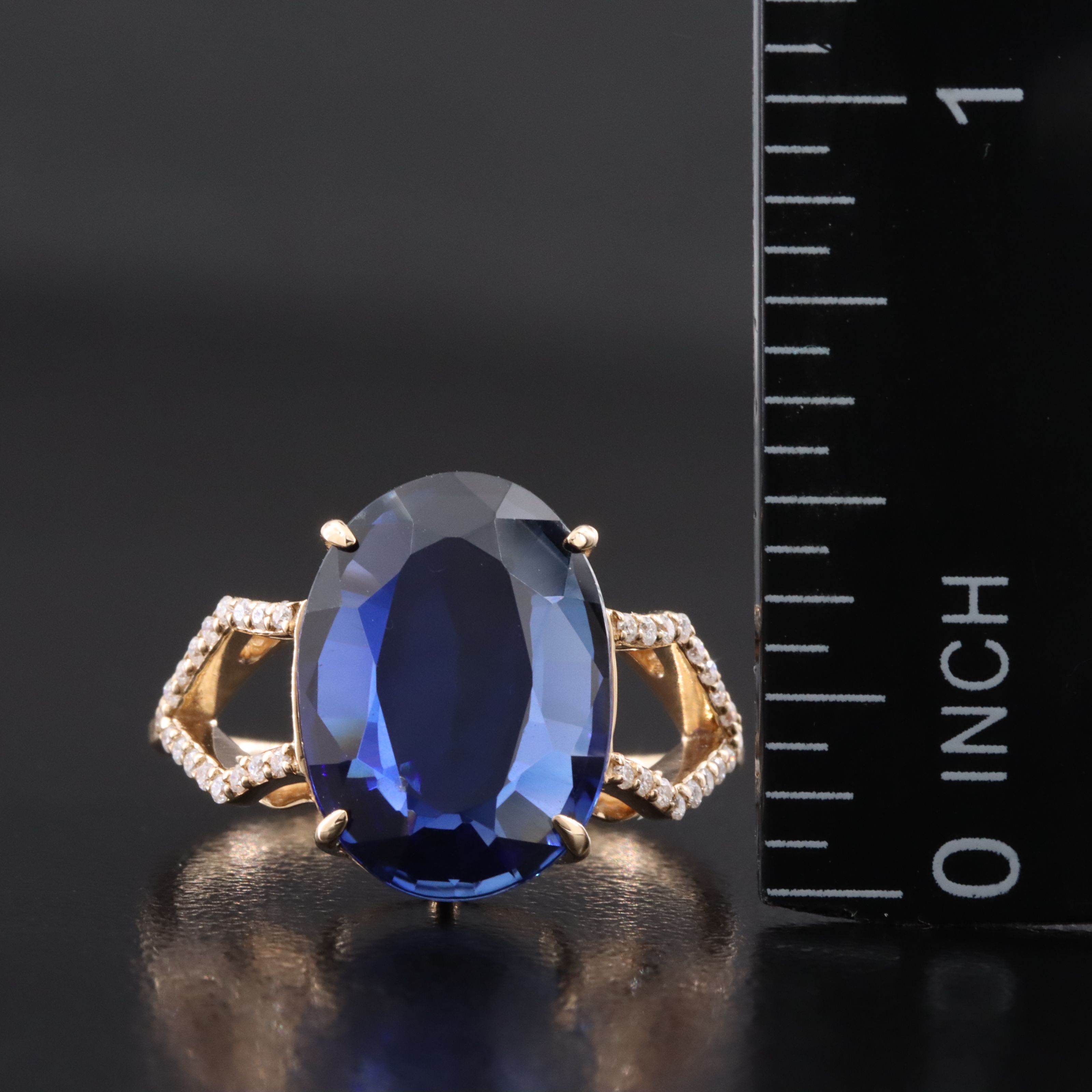 14K 4.82 CT Lab Grown Sapphire and Moissanite Ring
