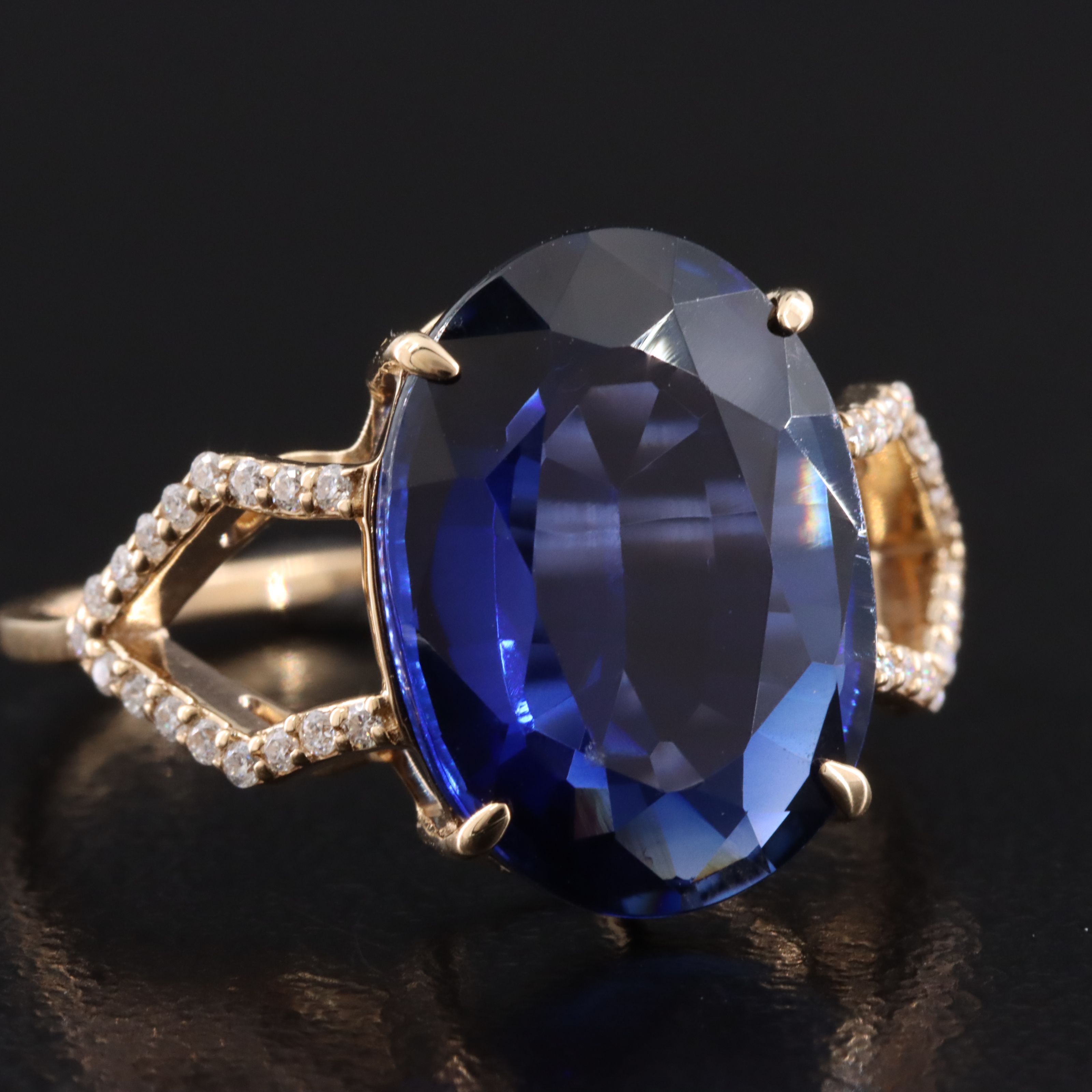14K 4.82 CT Lab Grown Sapphire and Moissanite Ring