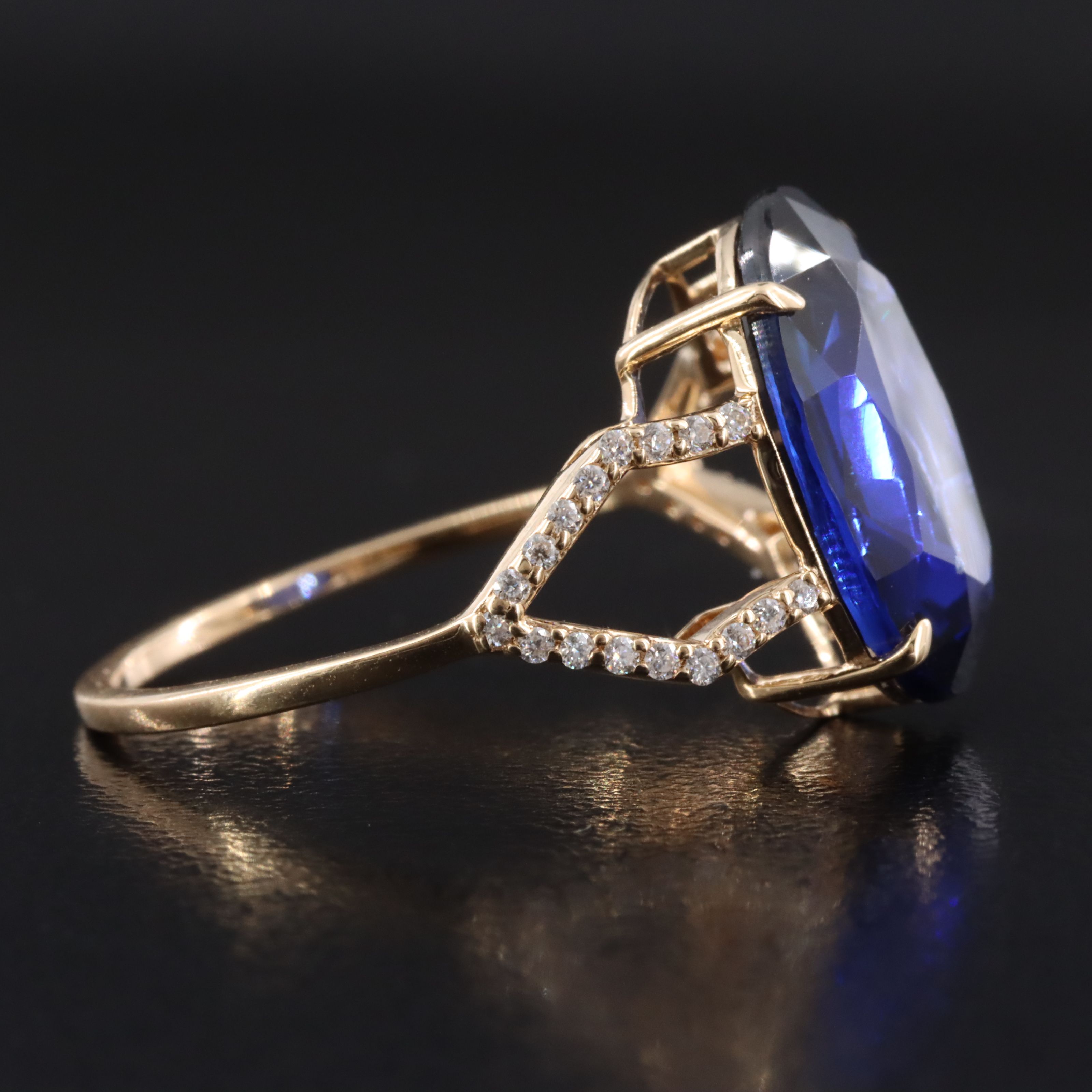 14K 4.82 CT Lab Grown Sapphire and Moissanite Ring
