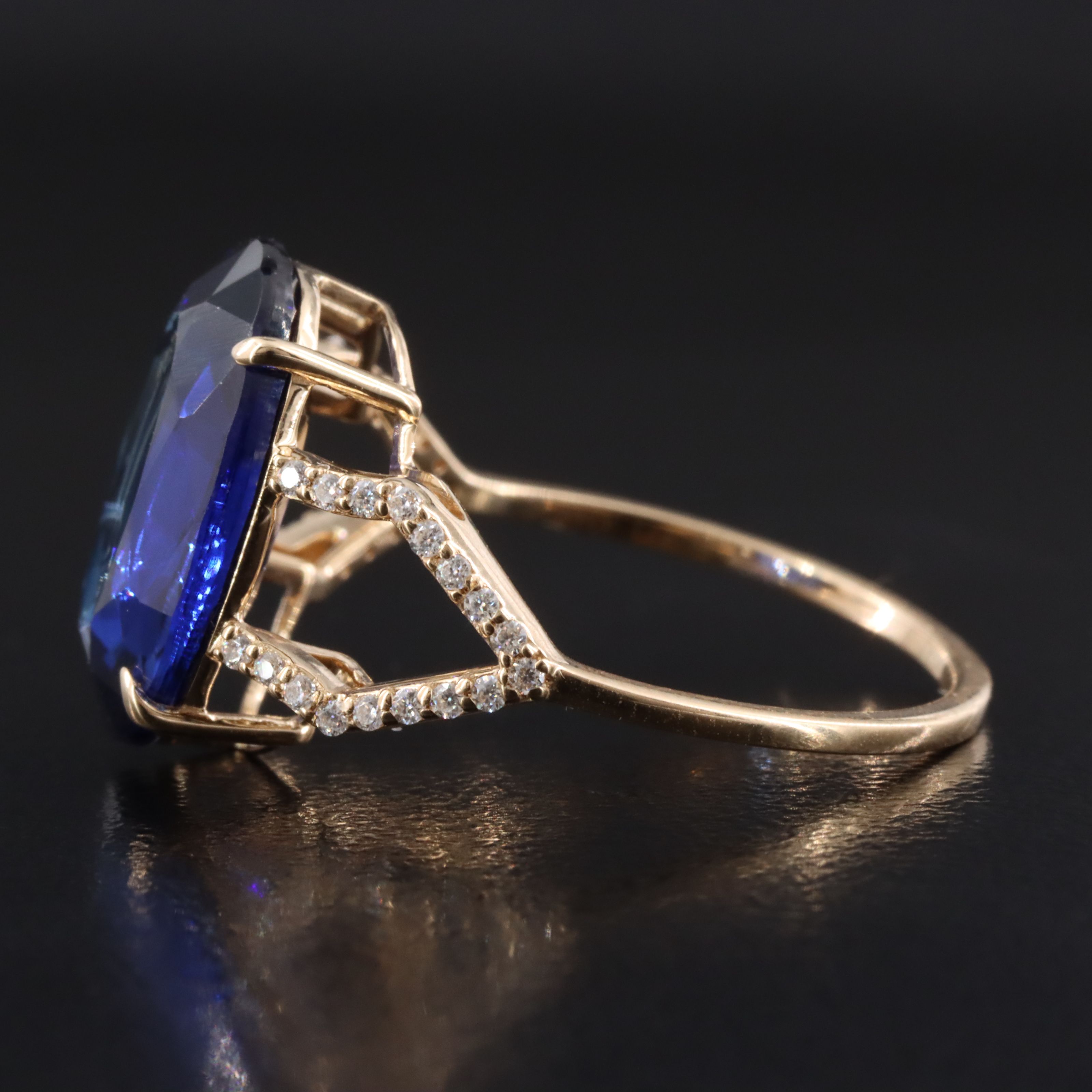14K 4.82 CT Lab Grown Sapphire and Moissanite Ring
