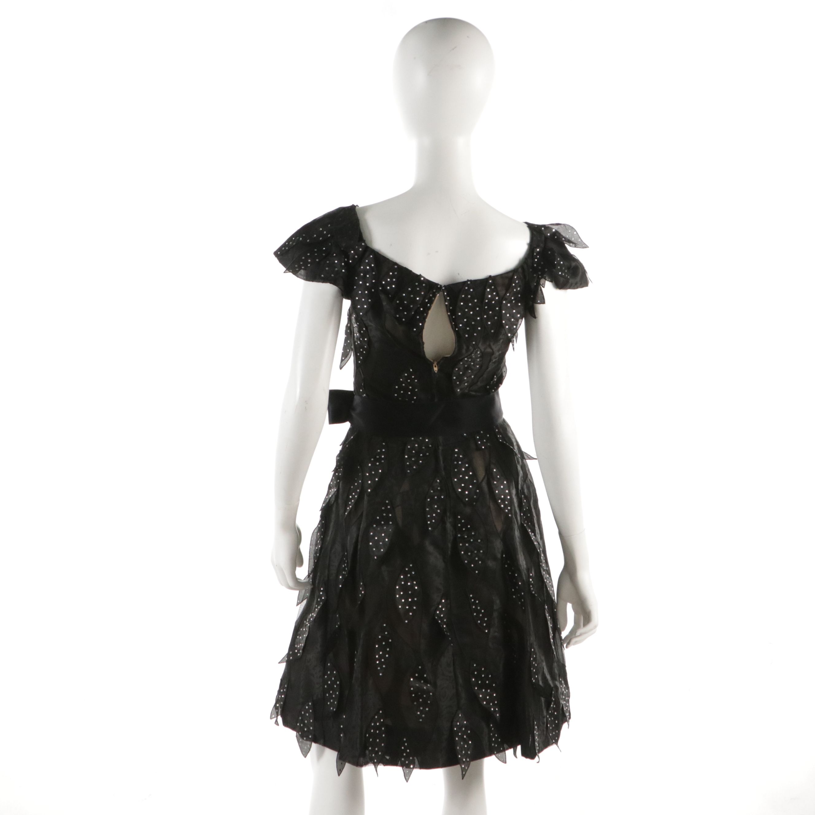 Arnold Scaasi Vintage Embellished Leaf Applique Off-The-Shoulder Cocktail Dress