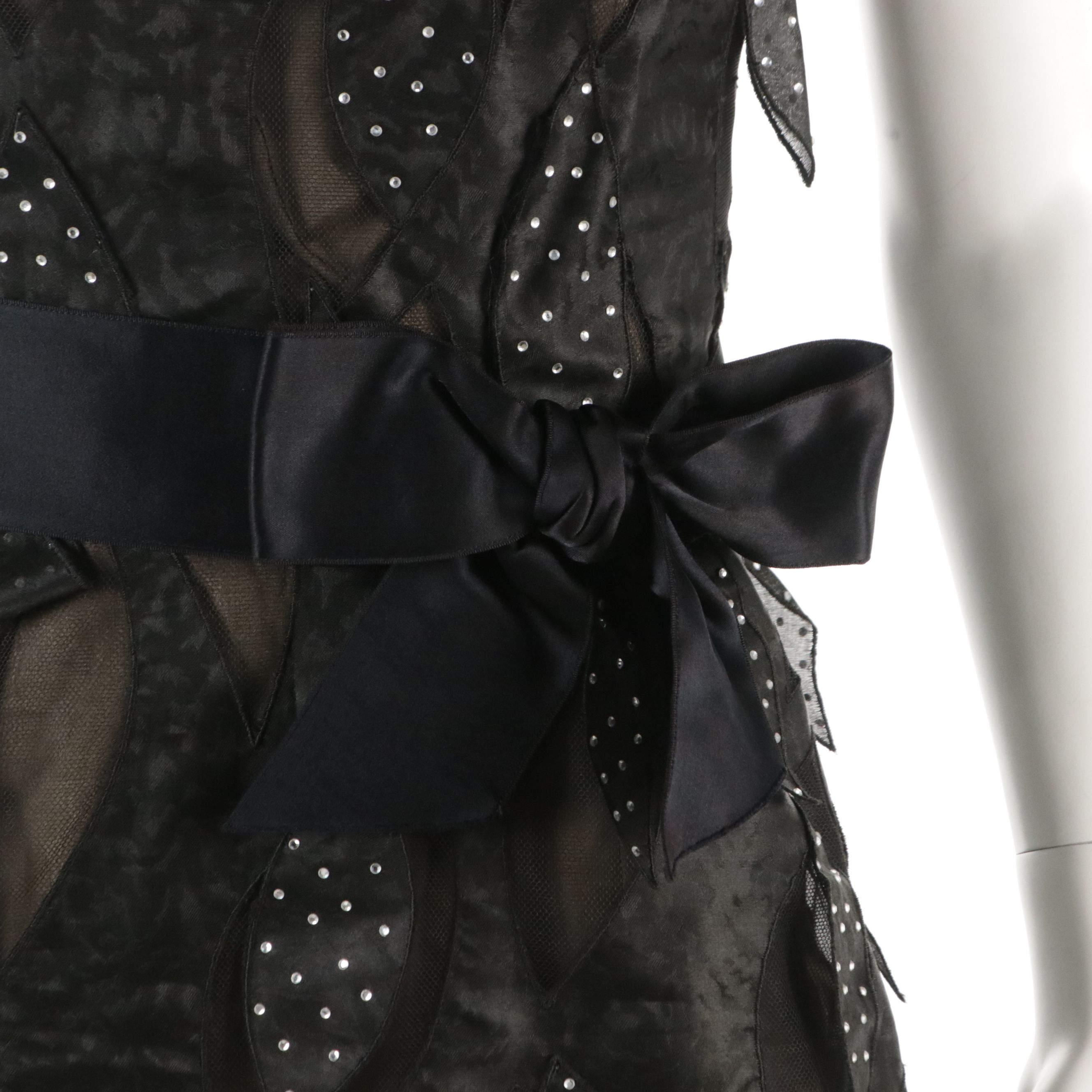 Arnold Scaasi Vintage Embellished Leaf Applique Off-The-Shoulder Cocktail Dress