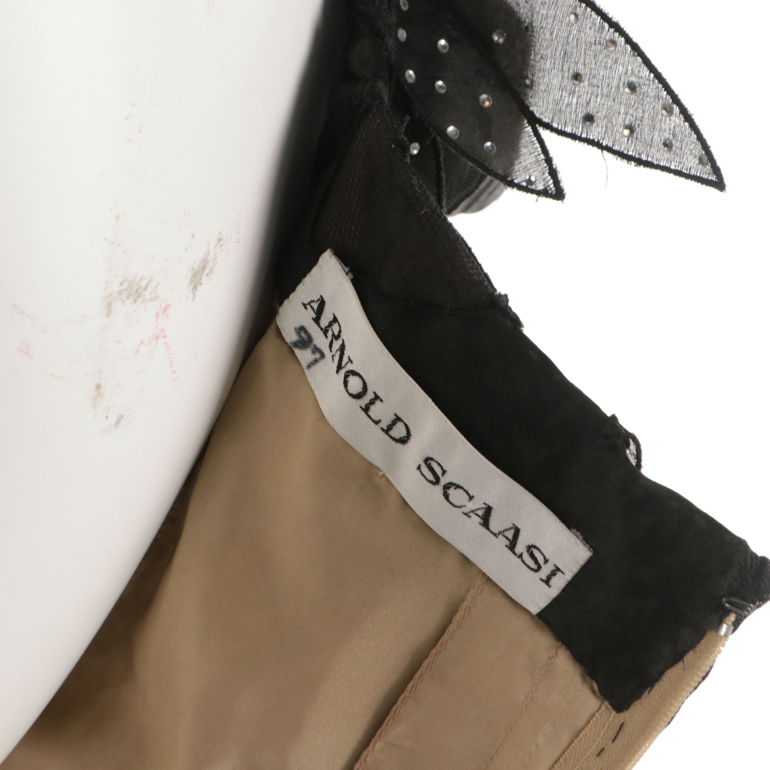 Arnold Scaasi Vintage Embellished Leaf Applique Off-The-Shoulder Cocktail Dress