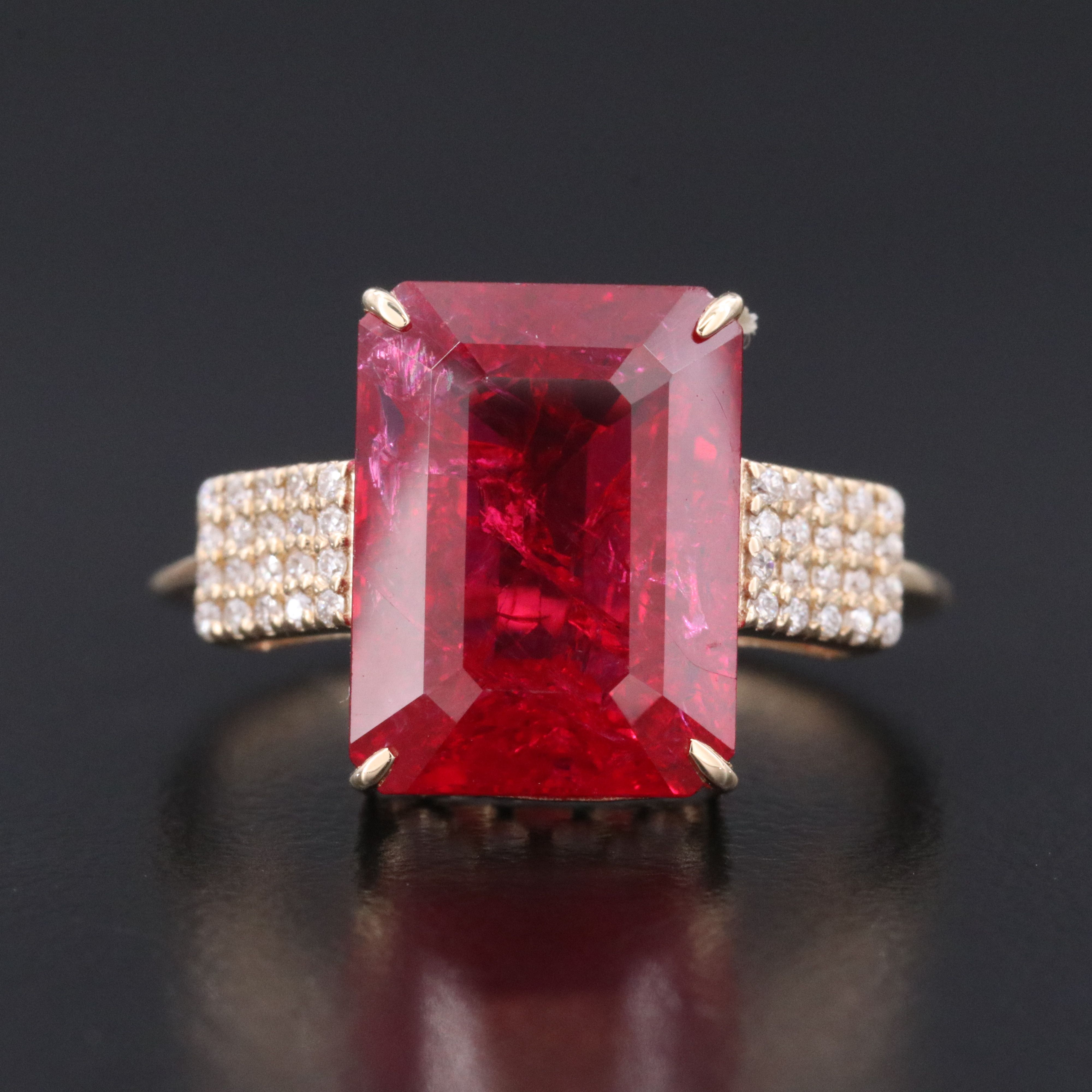 14K 7.38 CT Lab Grown Ruby and Moissanite Ring