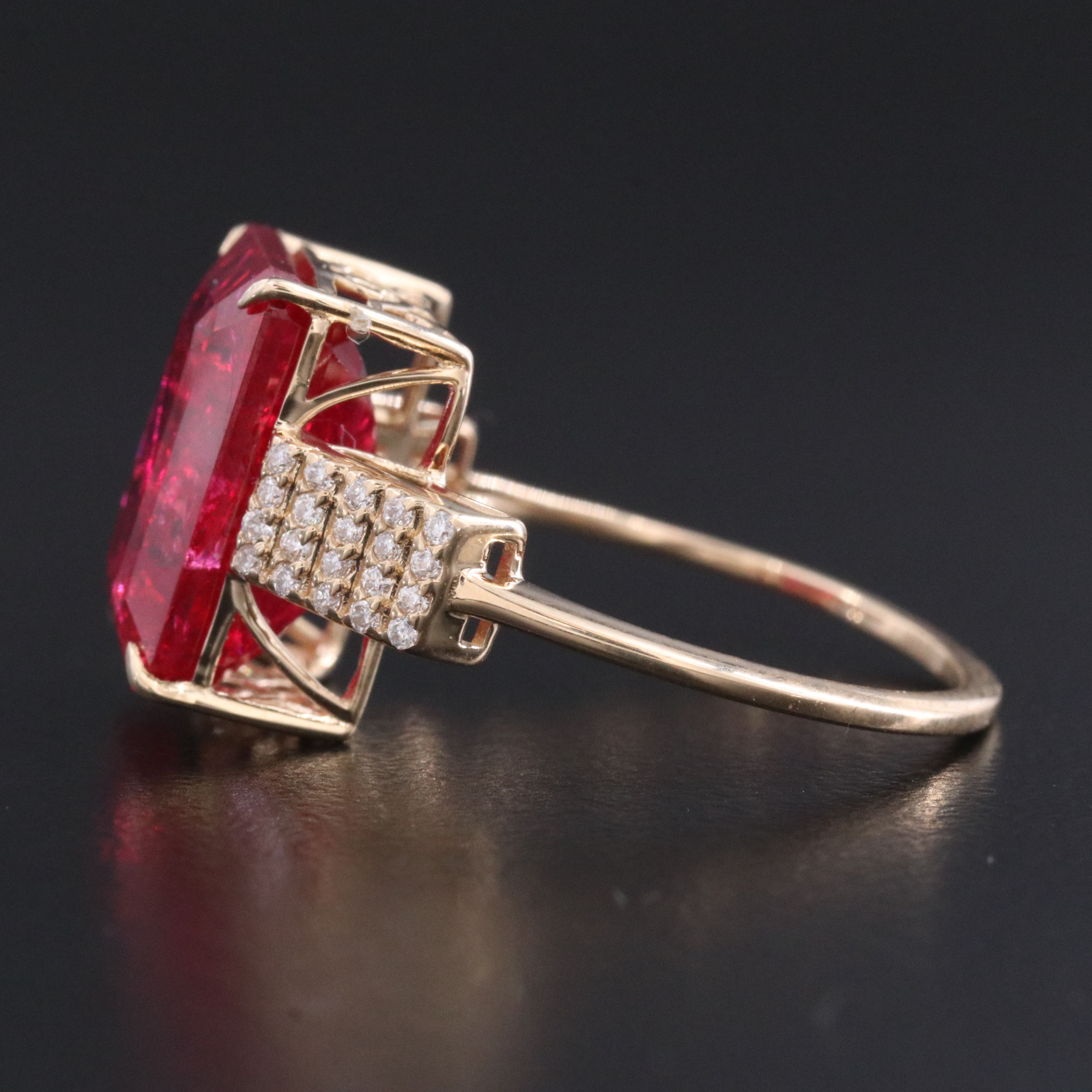 14K 7.38 CT Lab Grown Ruby and Moissanite Ring