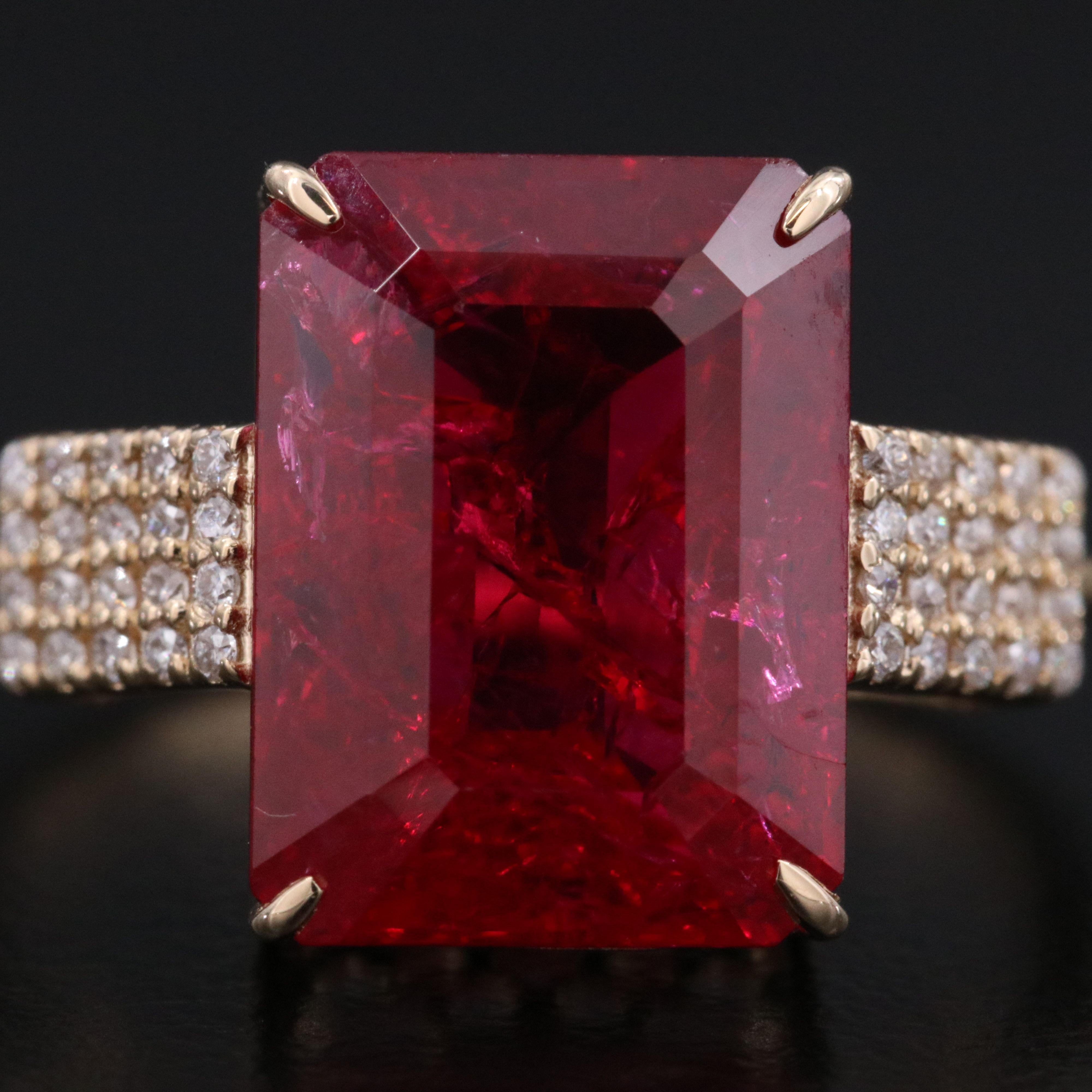 14K 7.38 CT Lab Grown Ruby and Moissanite Ring