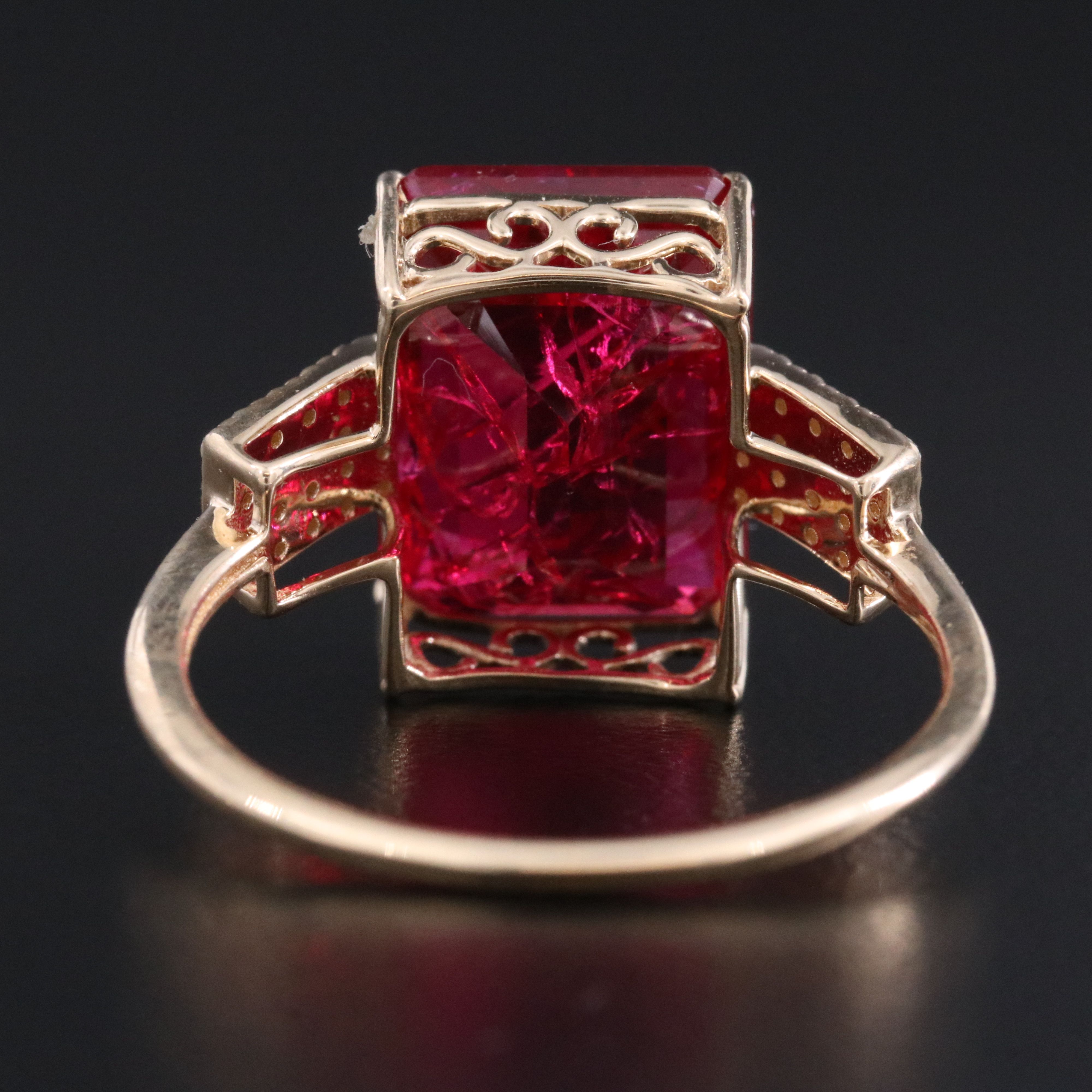 14K 7.38 CT Lab Grown Ruby and Moissanite Ring