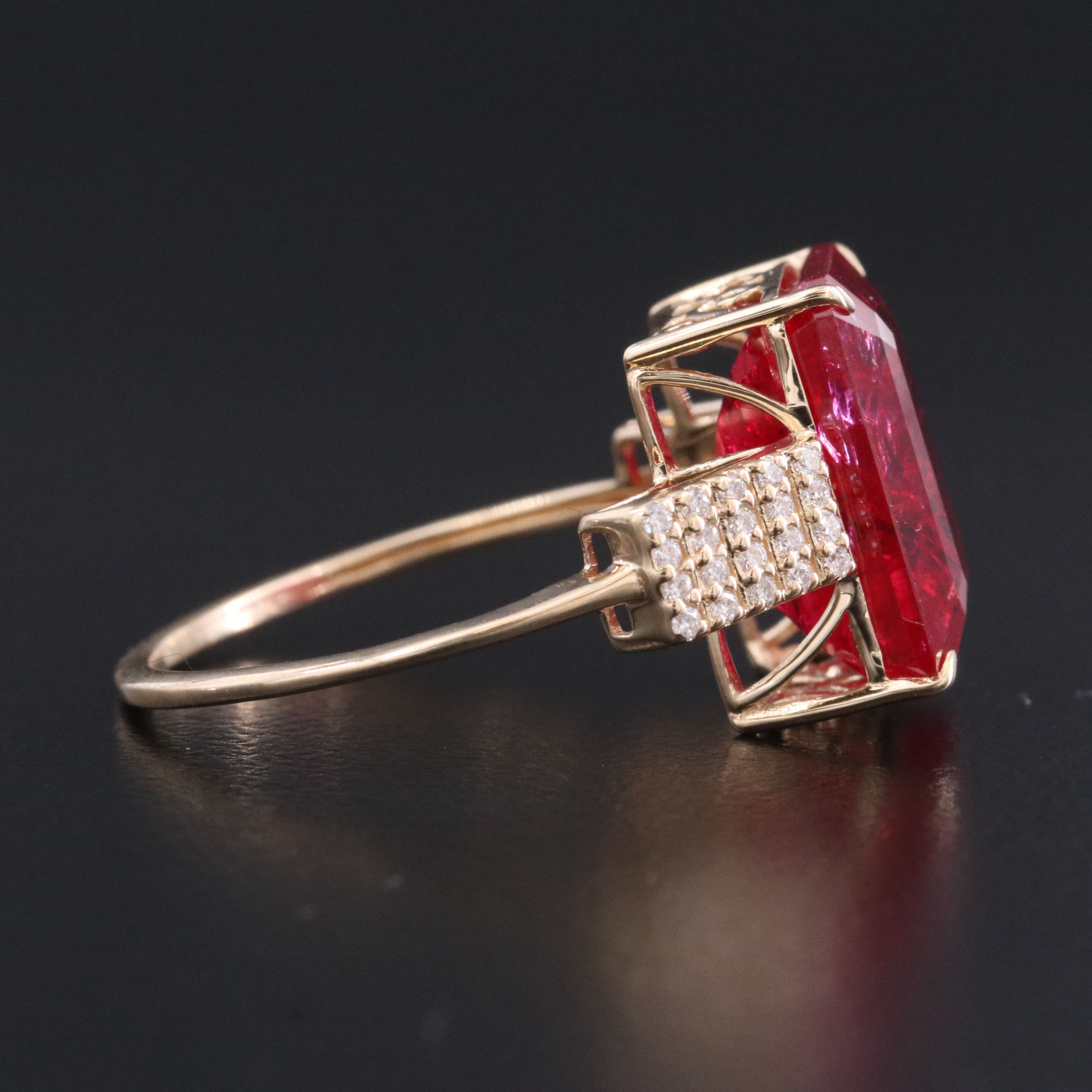 14K 7.38 CT Lab Grown Ruby and Moissanite Ring