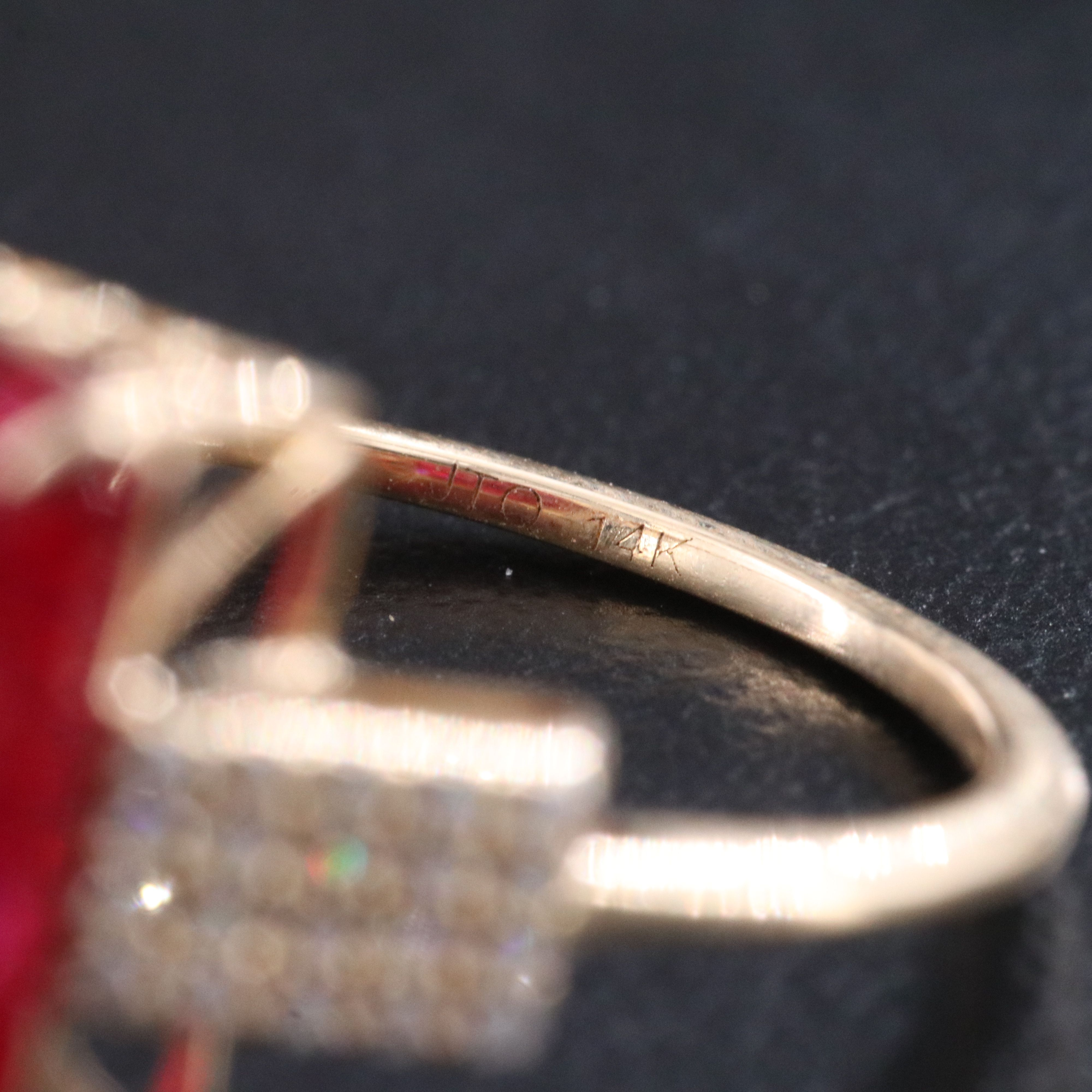 14K 7.38 CT Lab Grown Ruby and Moissanite Ring