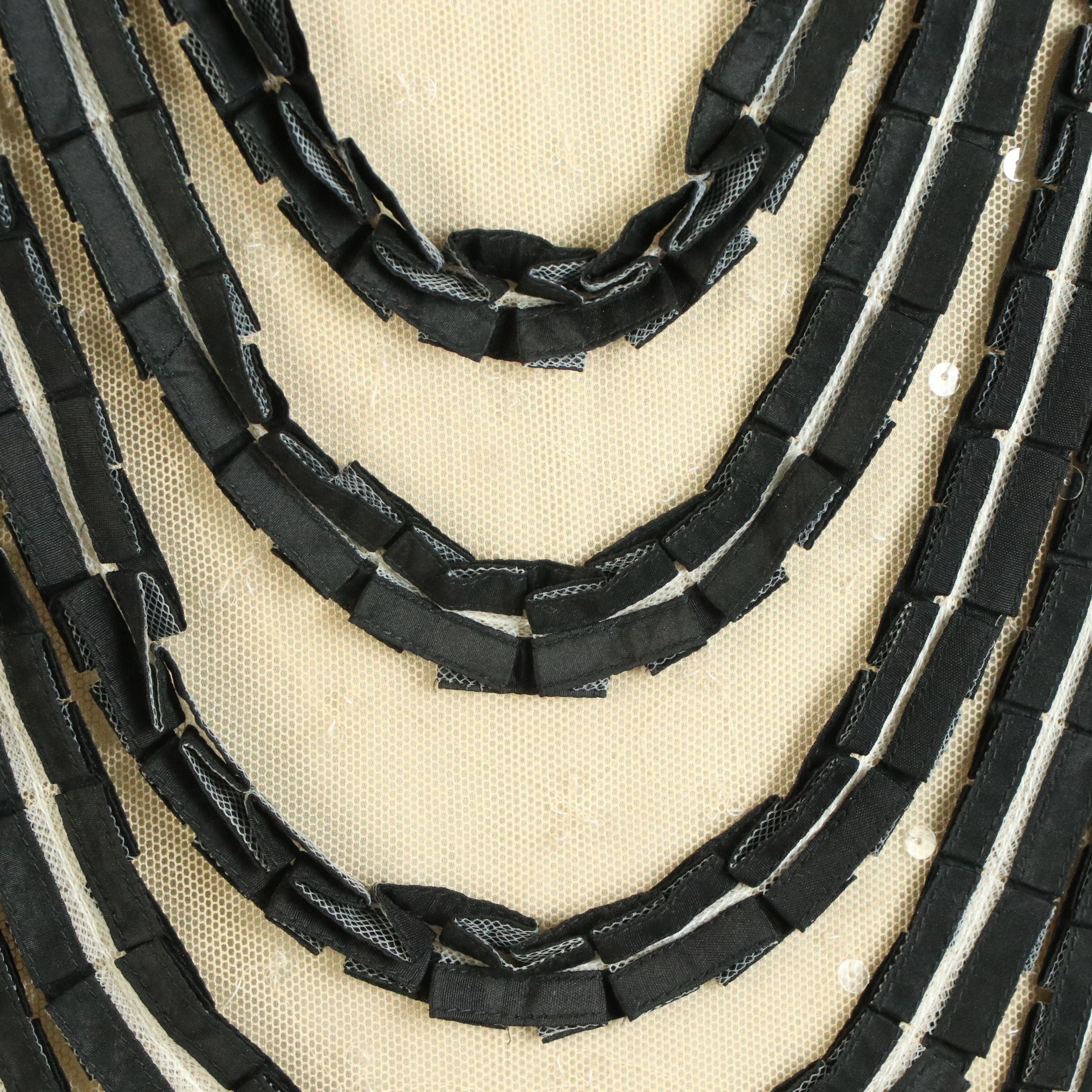 Carolina Herrera Black Wave and Sequined Mesh Long Sleeve Shift Dress