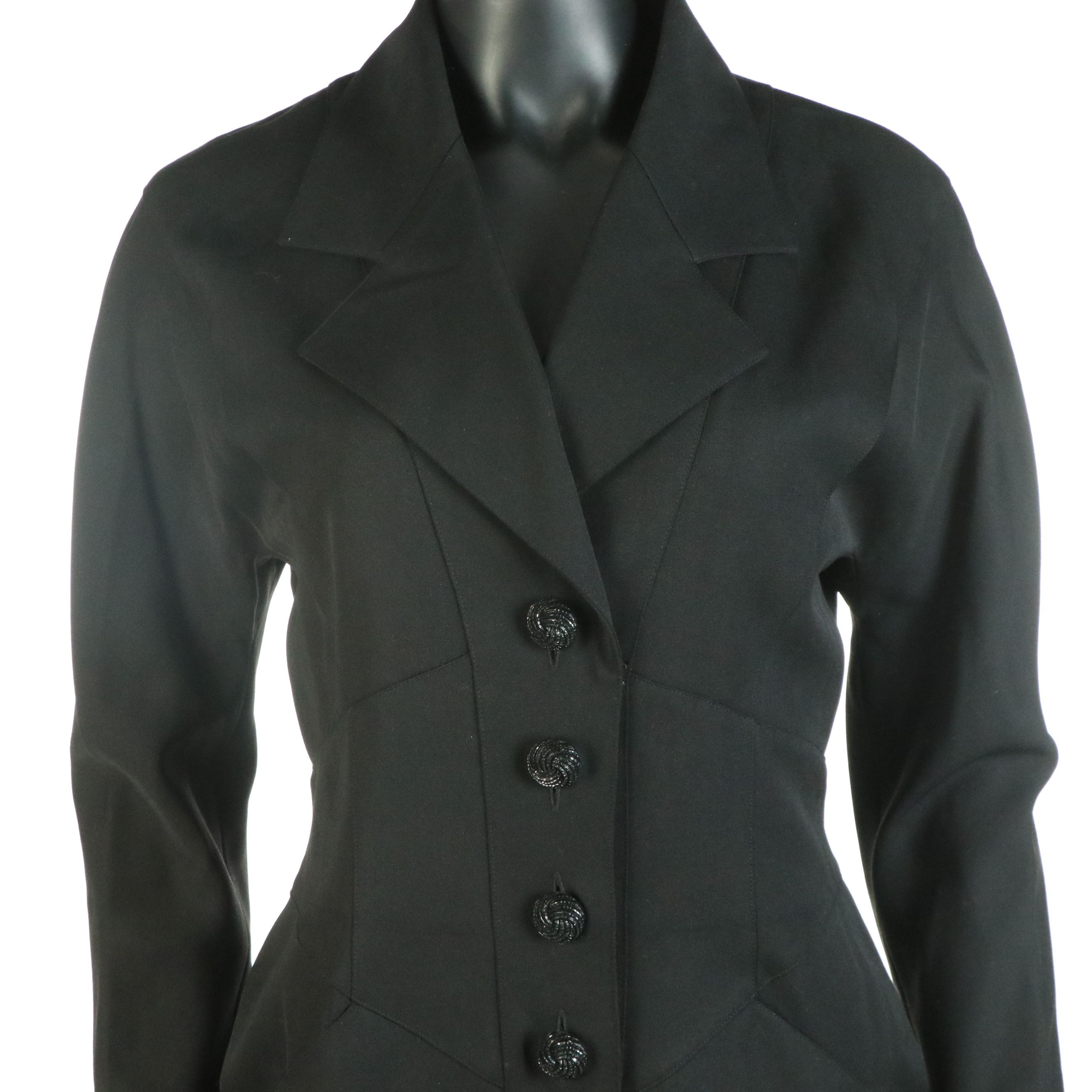 Karl Lagerfeld Black Wool Button-Front Evening Dress