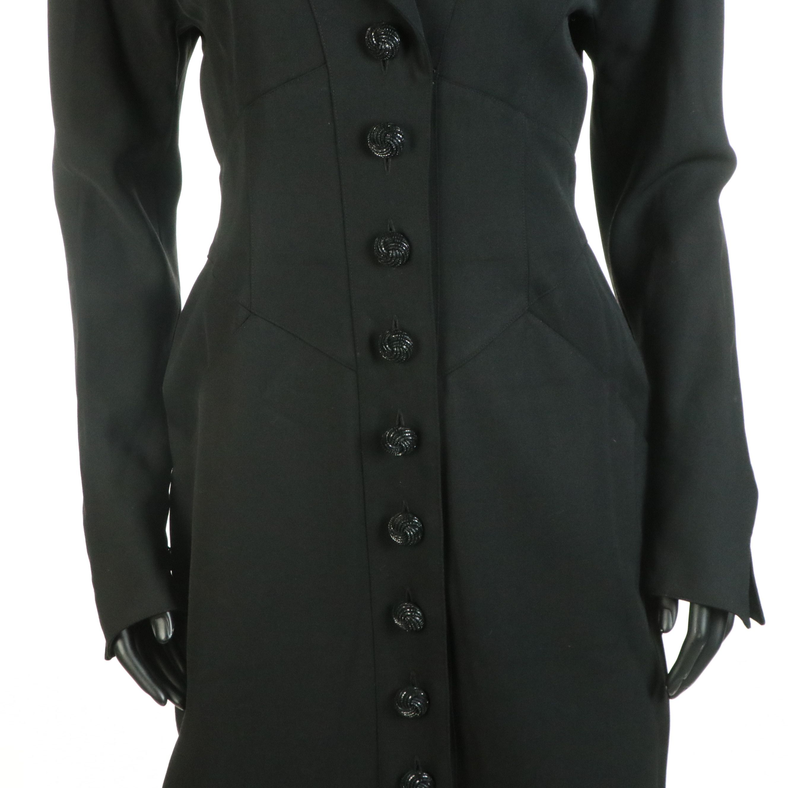 Karl Lagerfeld Black Wool Button-Front Evening Dress