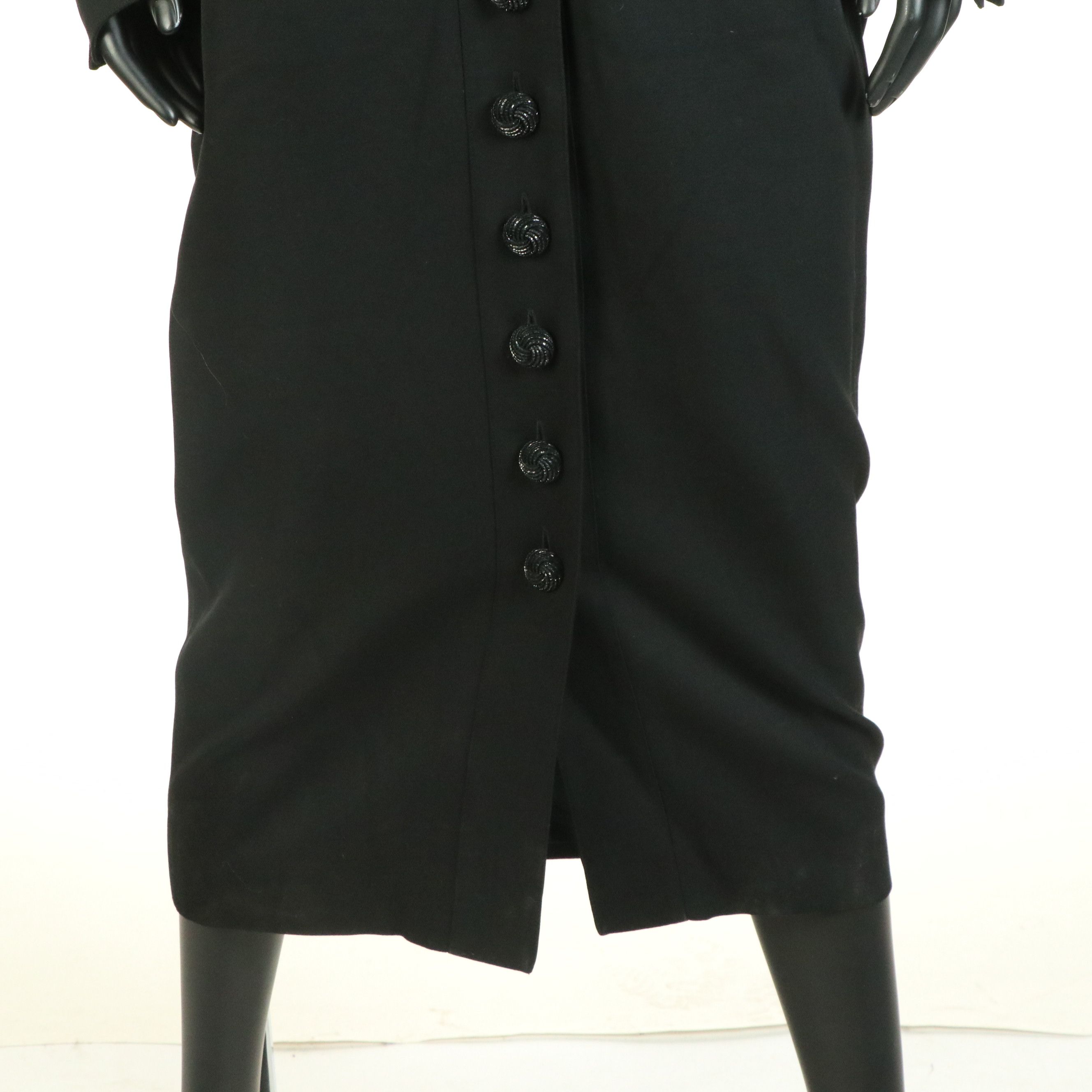Karl Lagerfeld Black Wool Button-Front Evening Dress
