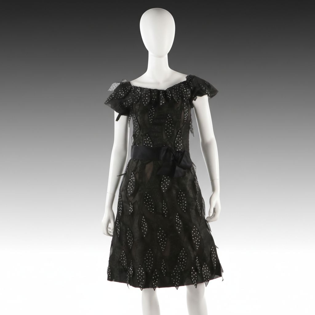 Arnold Scaasi Vintage Embellished Leaf Applique Off-The-Shoulder Cocktail Dress