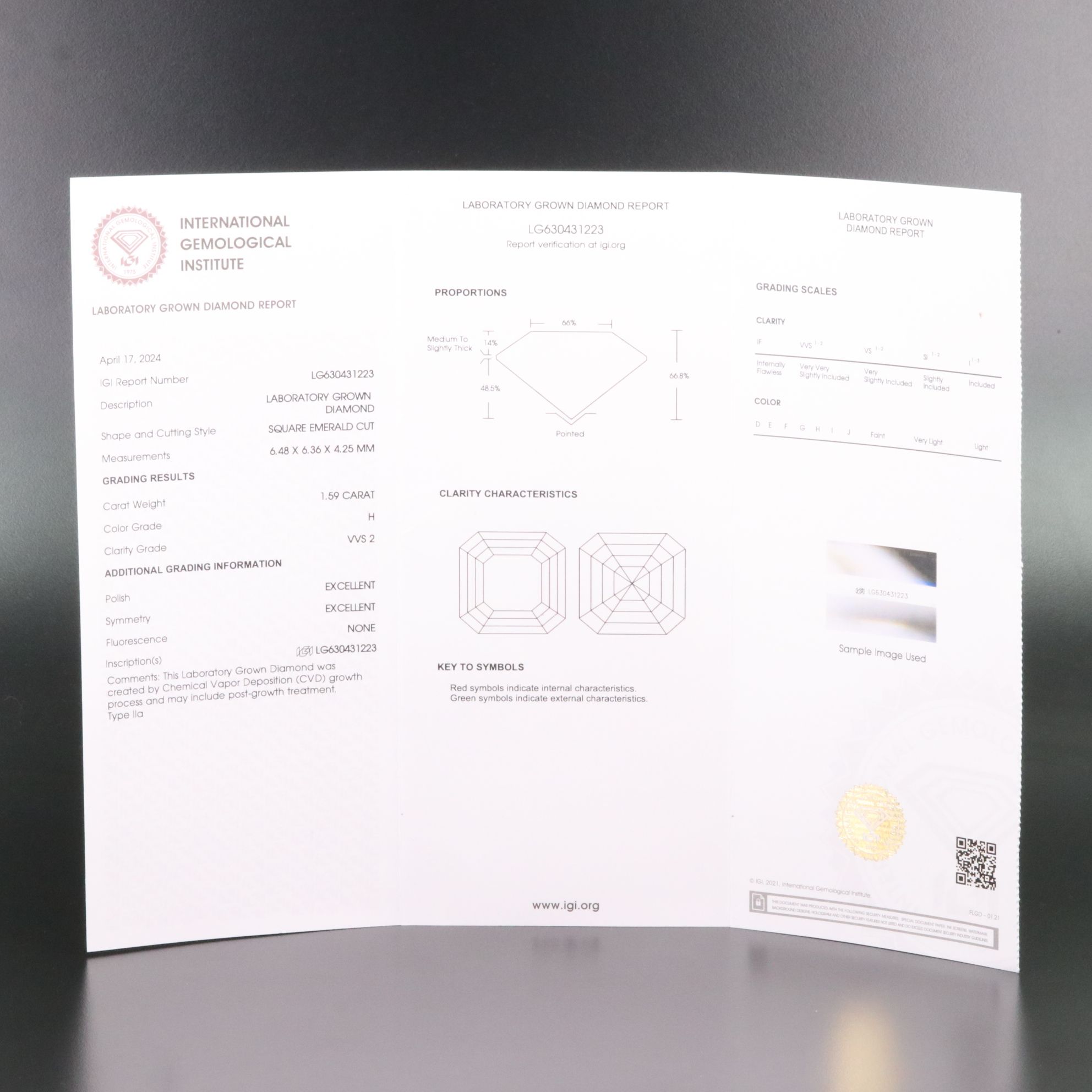 Loose 1.59 CT Lab Grown Diamond with IGI Report