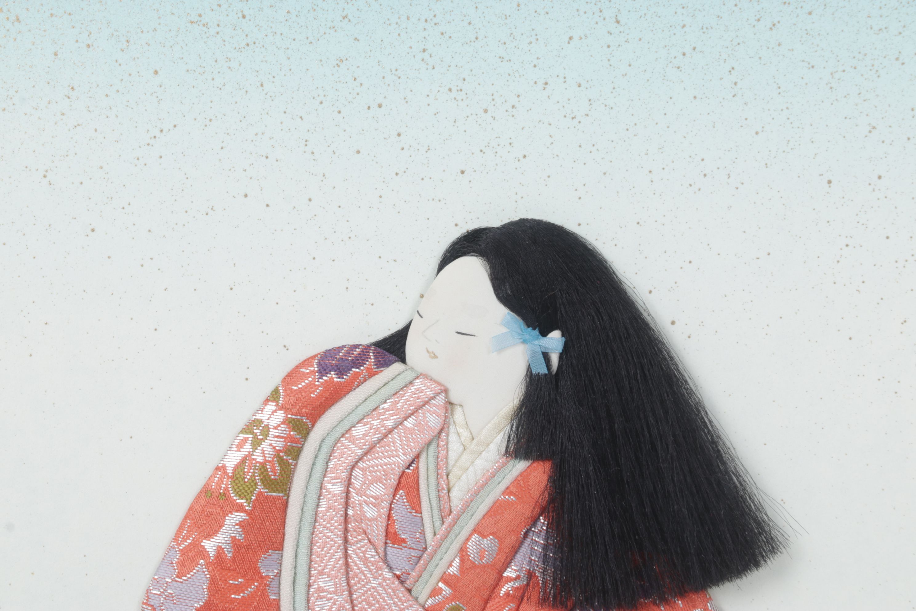 Japanese Handmade Oshi-e Silk Figure of Adolescent Girl,  Late 20th Century