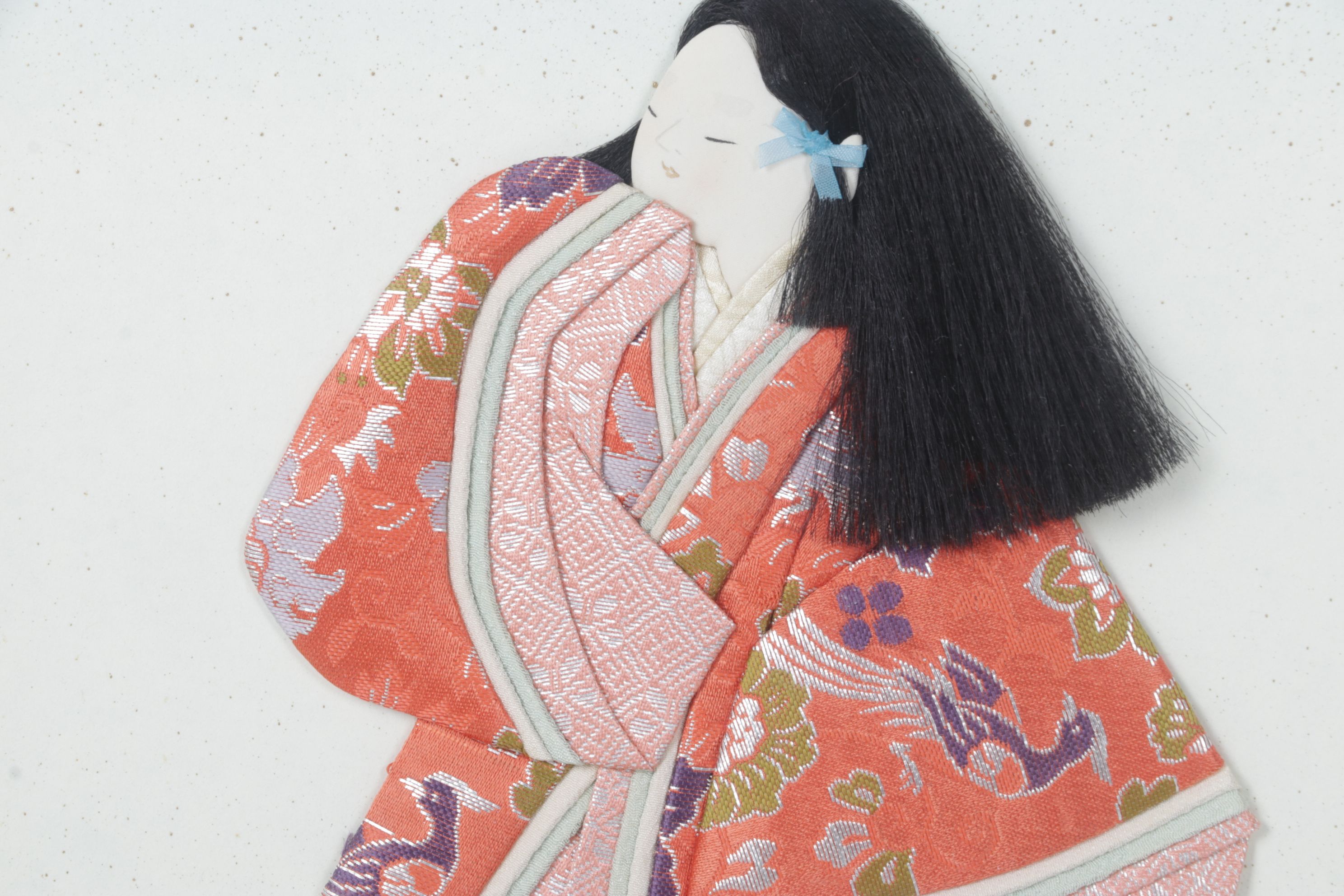 Japanese Handmade Oshi-e Silk Figure of Adolescent Girl,  Late 20th Century