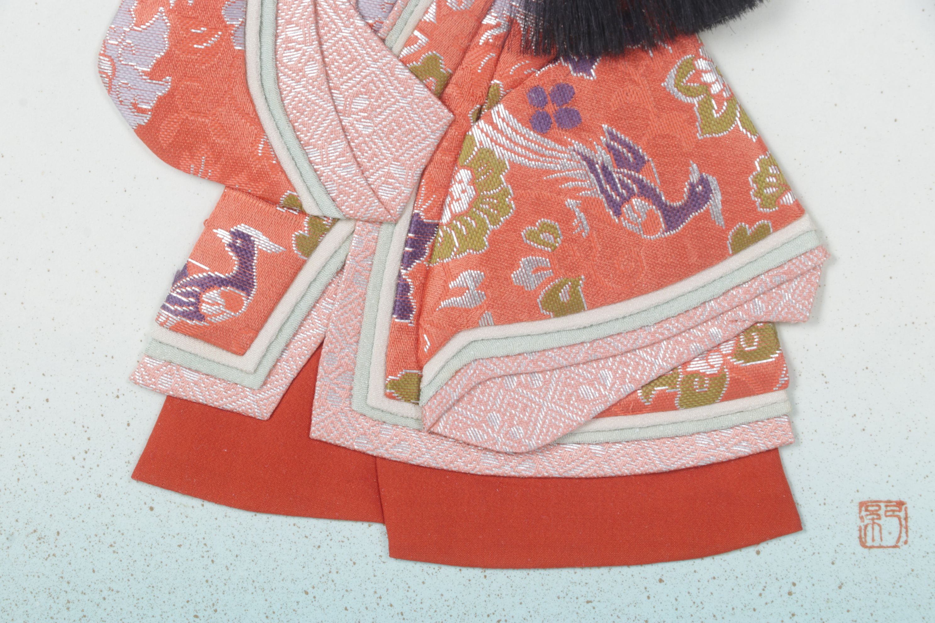 Japanese Handmade Oshi-e Silk Figure of Adolescent Girl,  Late 20th Century