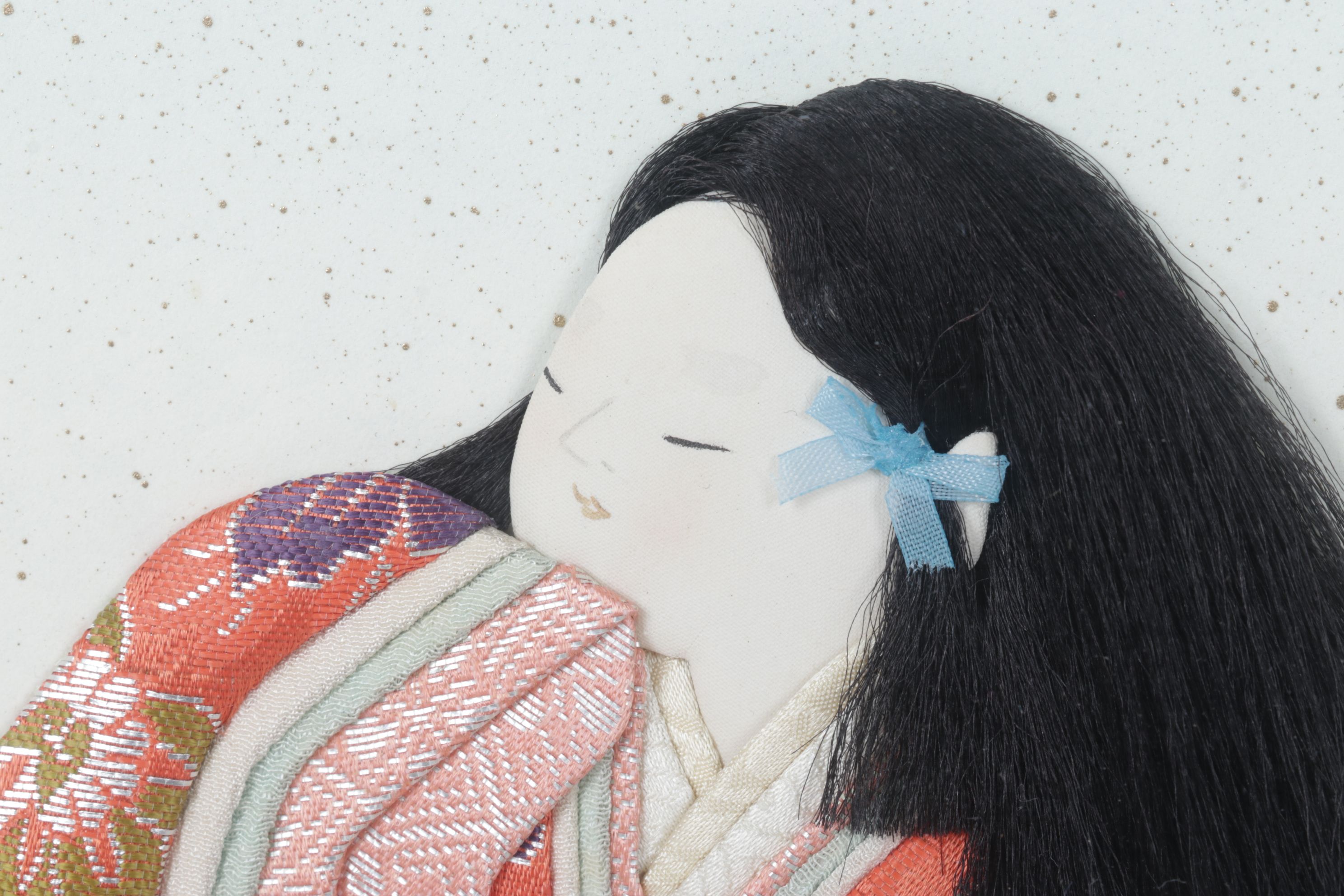 Japanese Handmade Oshi-e Silk Figure of Adolescent Girl,  Late 20th Century