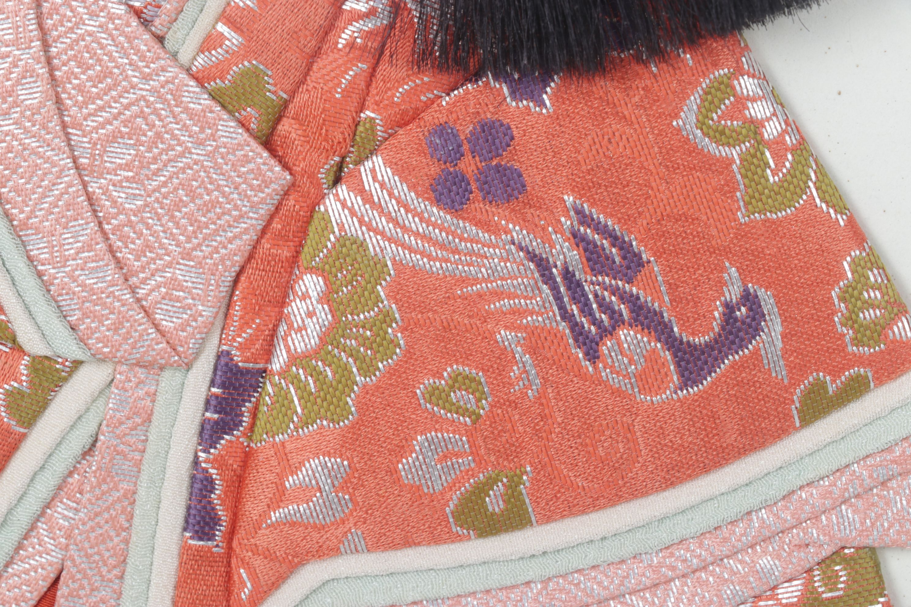 Japanese Handmade Oshi-e Silk Figure of Adolescent Girl,  Late 20th Century