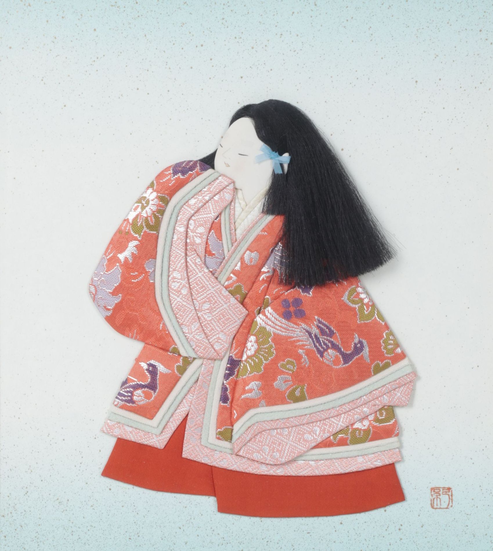 Japanese Handmade Oshi-e Silk Figure of Adolescent Girl,  Late 20th Century