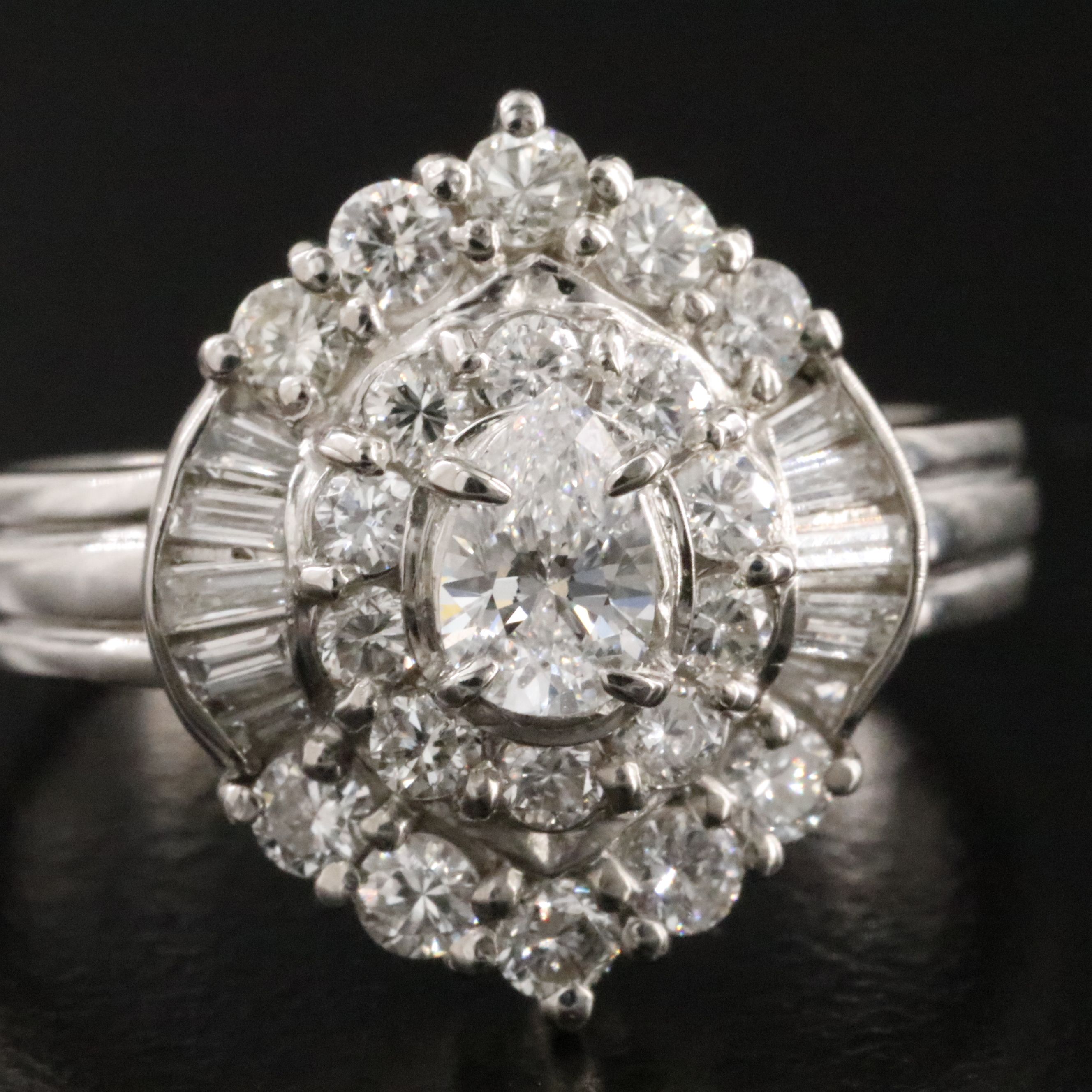 Platinum 1.13 CTW Diamond Cluster Ring