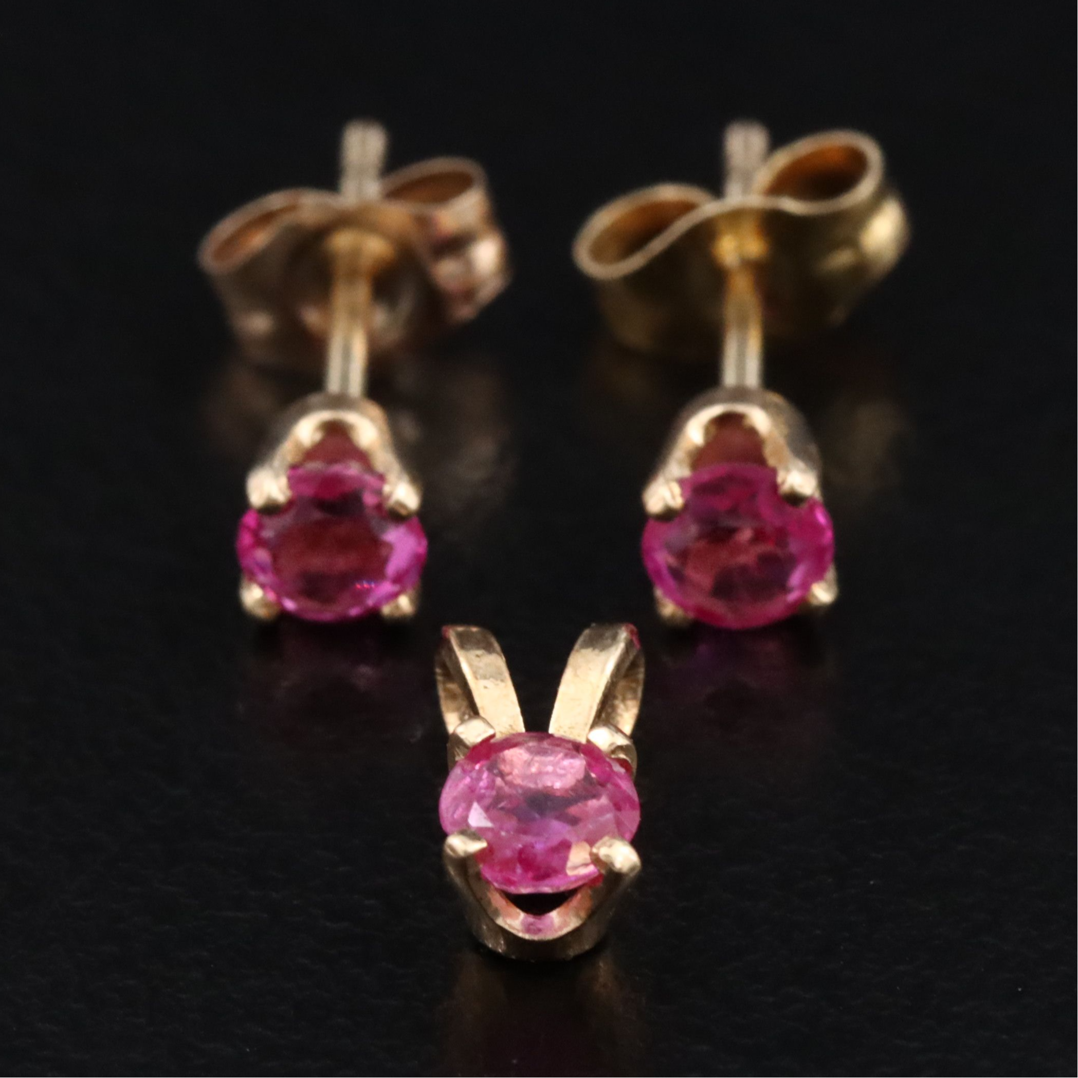14K Ruby Stud Earrings and Pendant