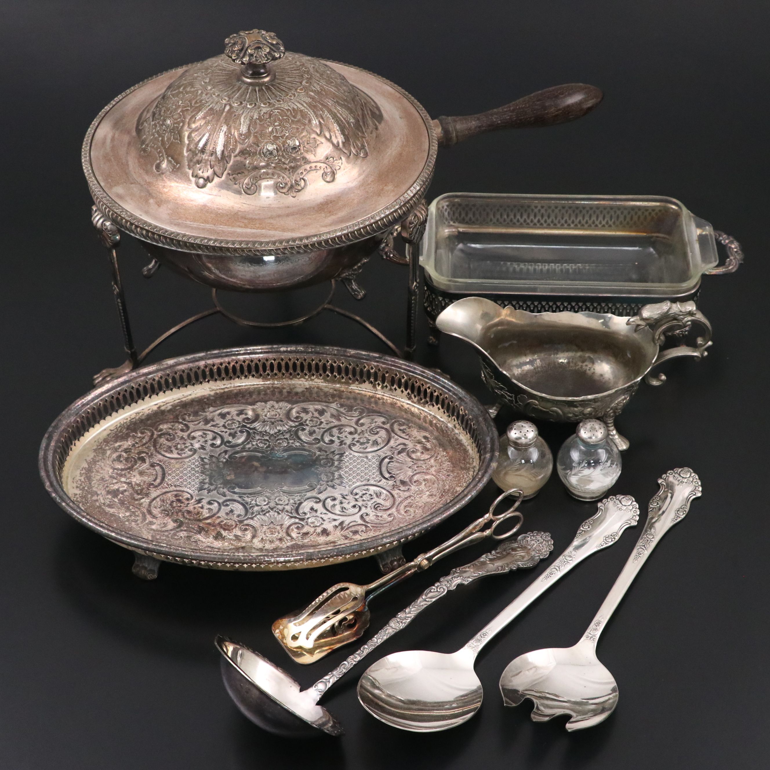Folgate Hand-Chased Chafing Dish with More Silver Plate Tableware