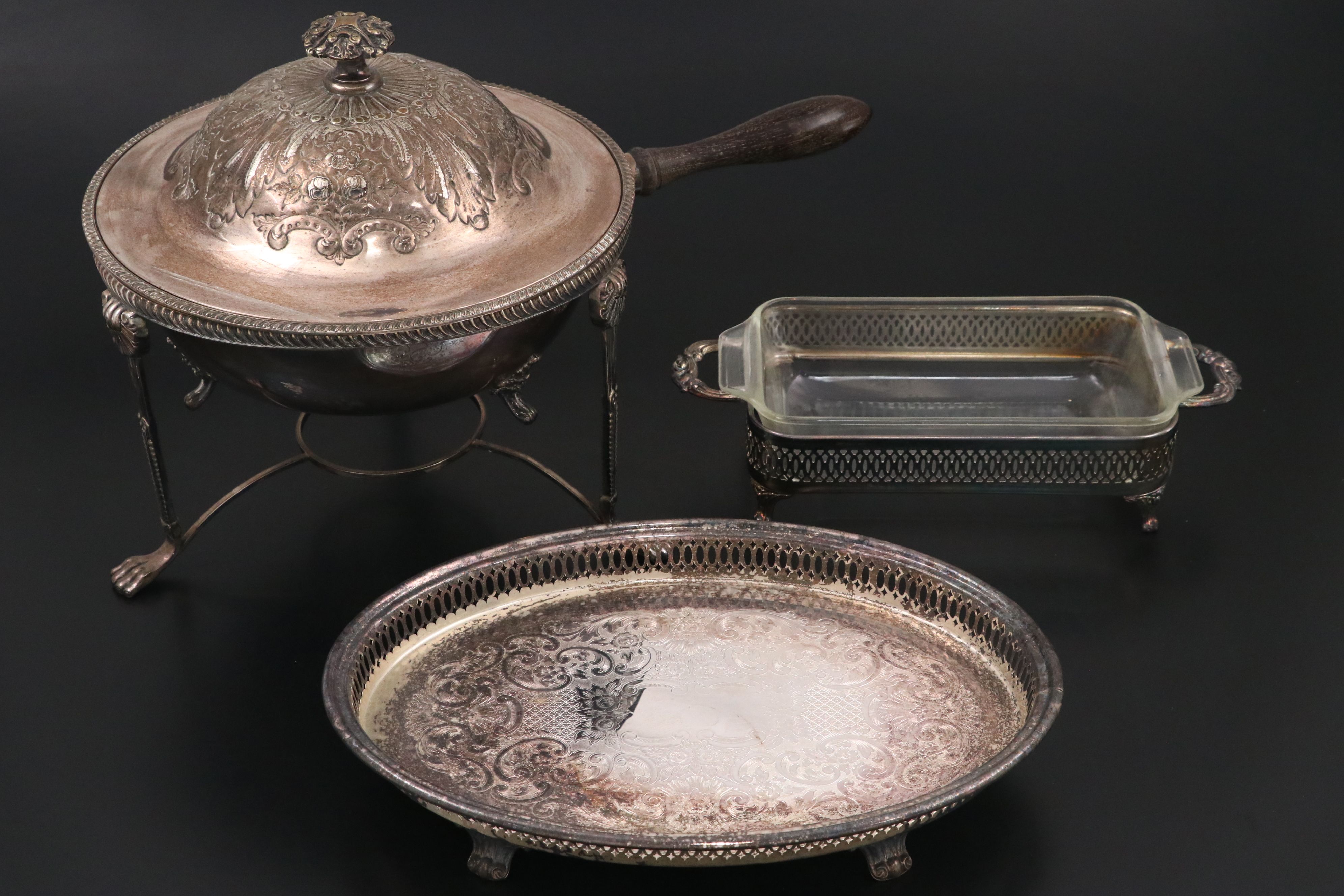 Folgate Hand-Chased Chafing Dish with More Silver Plate Tableware