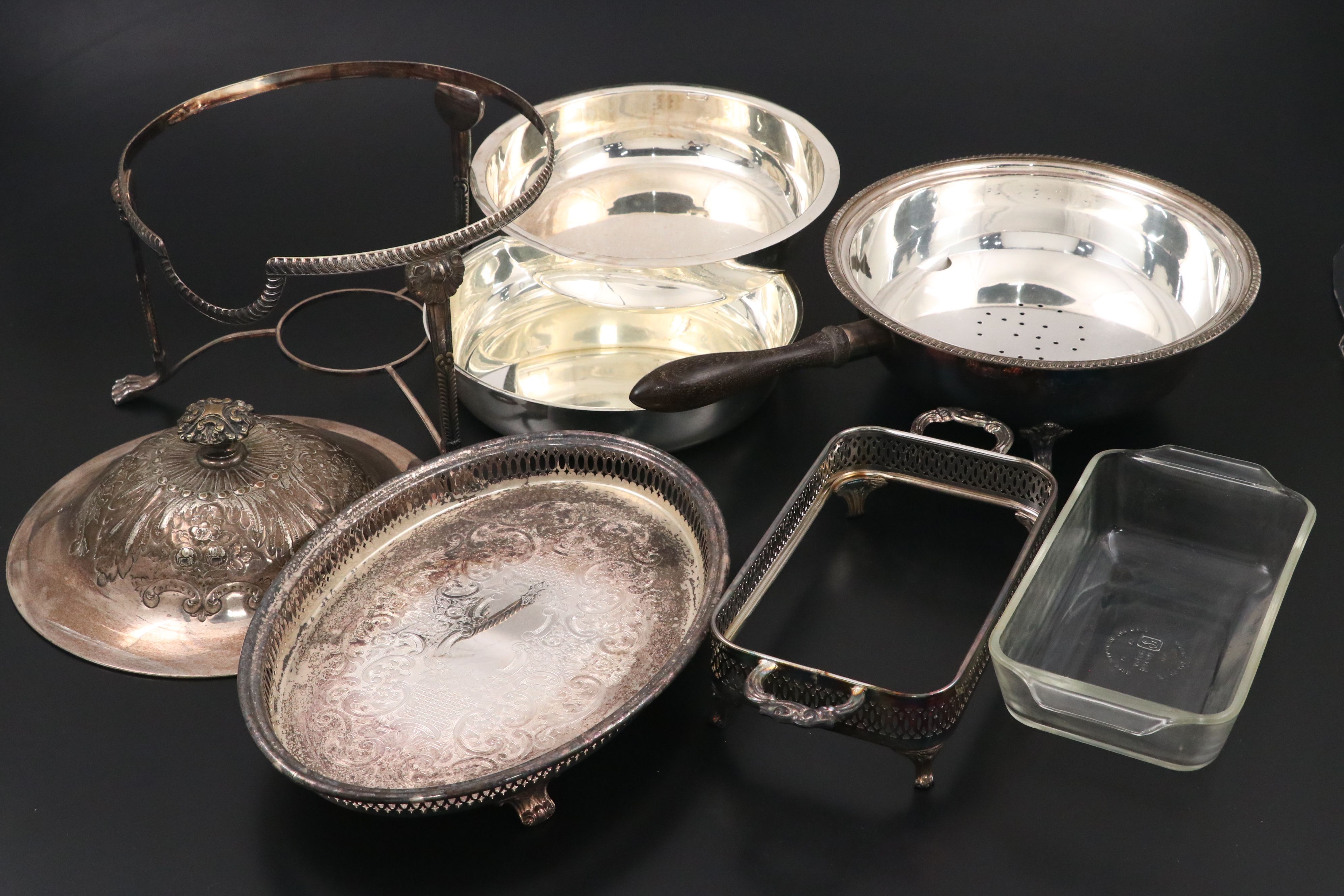 Folgate Hand-Chased Chafing Dish with More Silver Plate Tableware