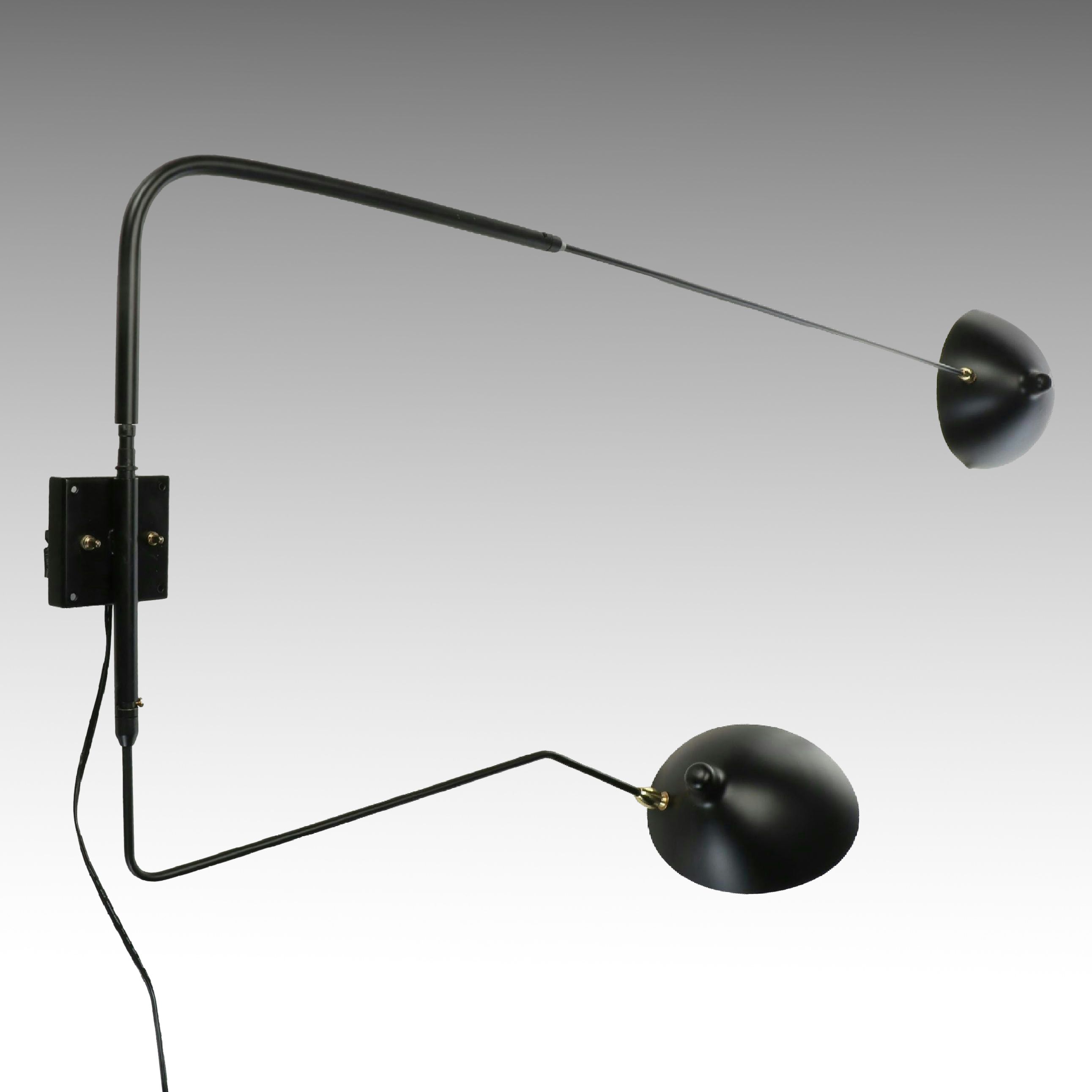 French Industrial Style Matte Black Pivoting Wall Lights, Manner of Mouille