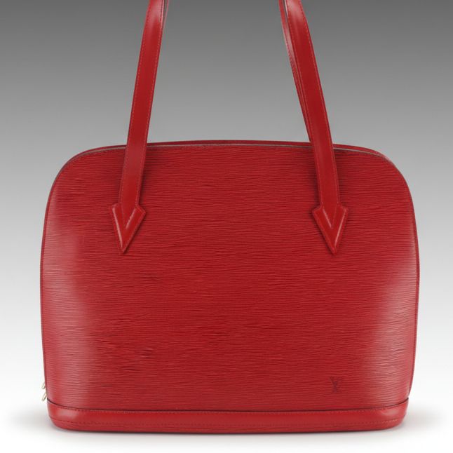 Louis Vuitton Lussac Shoulder Bag in Red Epi and Smooth Leather