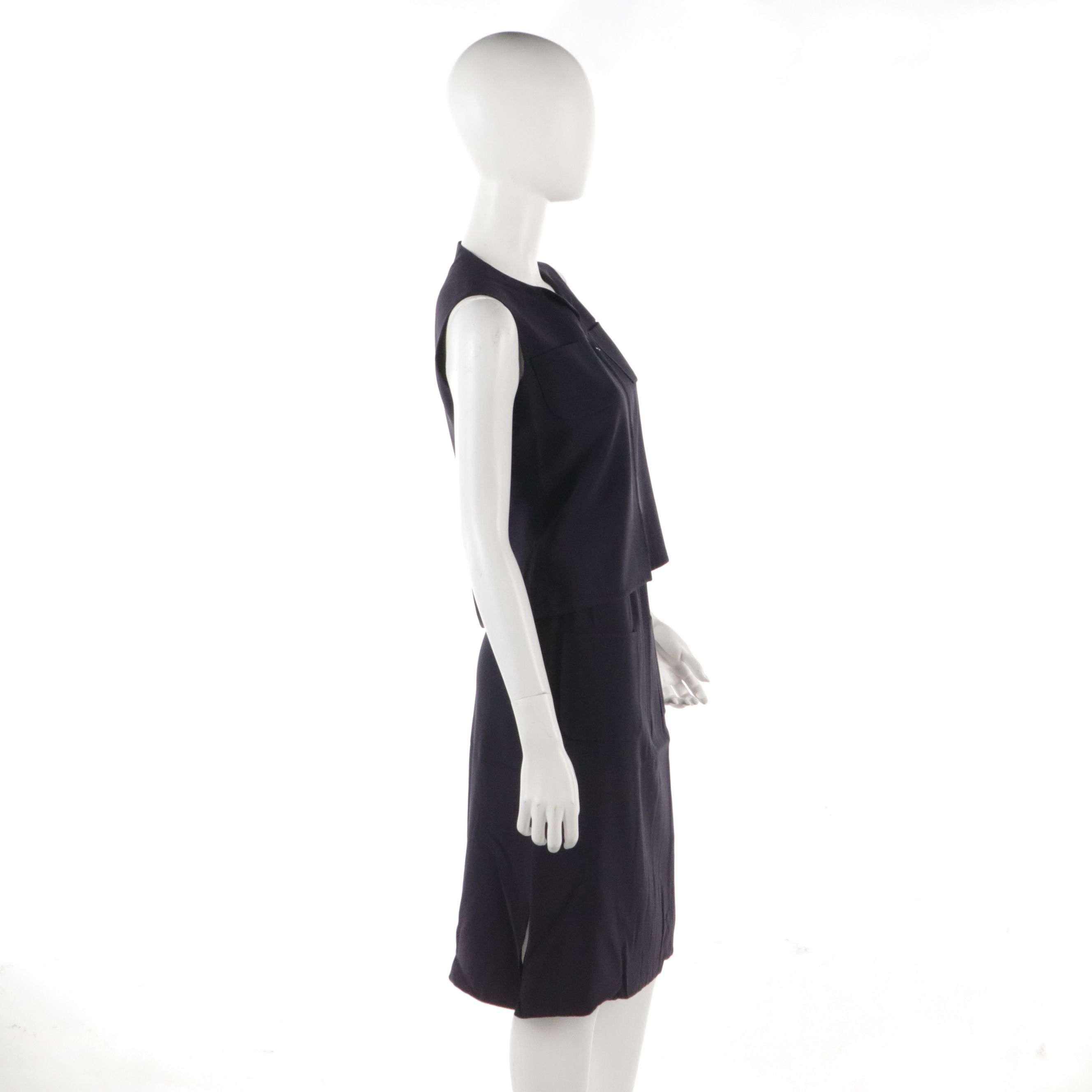 Valentino Couture Navy Blue Silk Blend Sleeveless Vest and Pencil Skirt Set