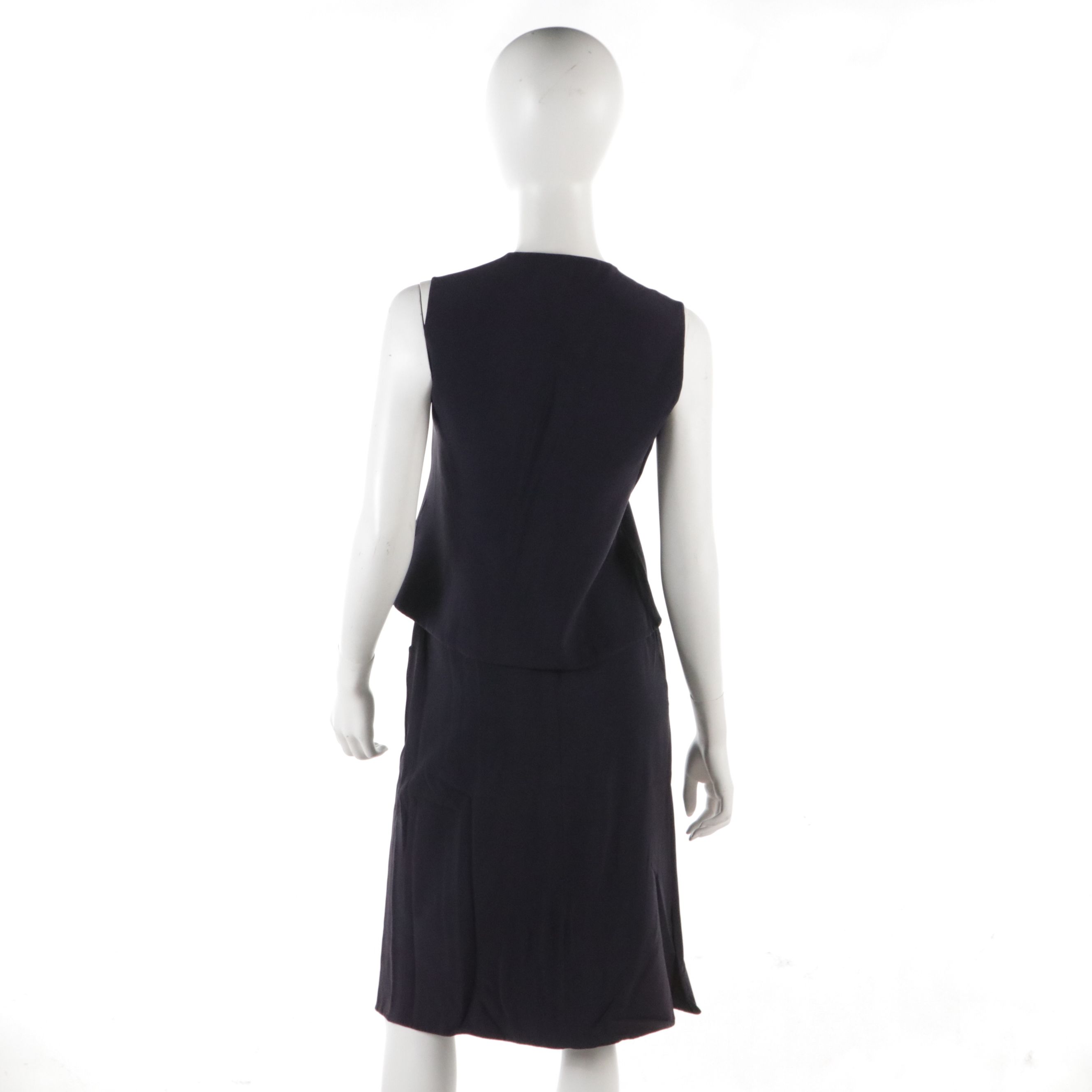 Valentino Couture Navy Blue Silk Blend Sleeveless Vest and Pencil Skirt Set