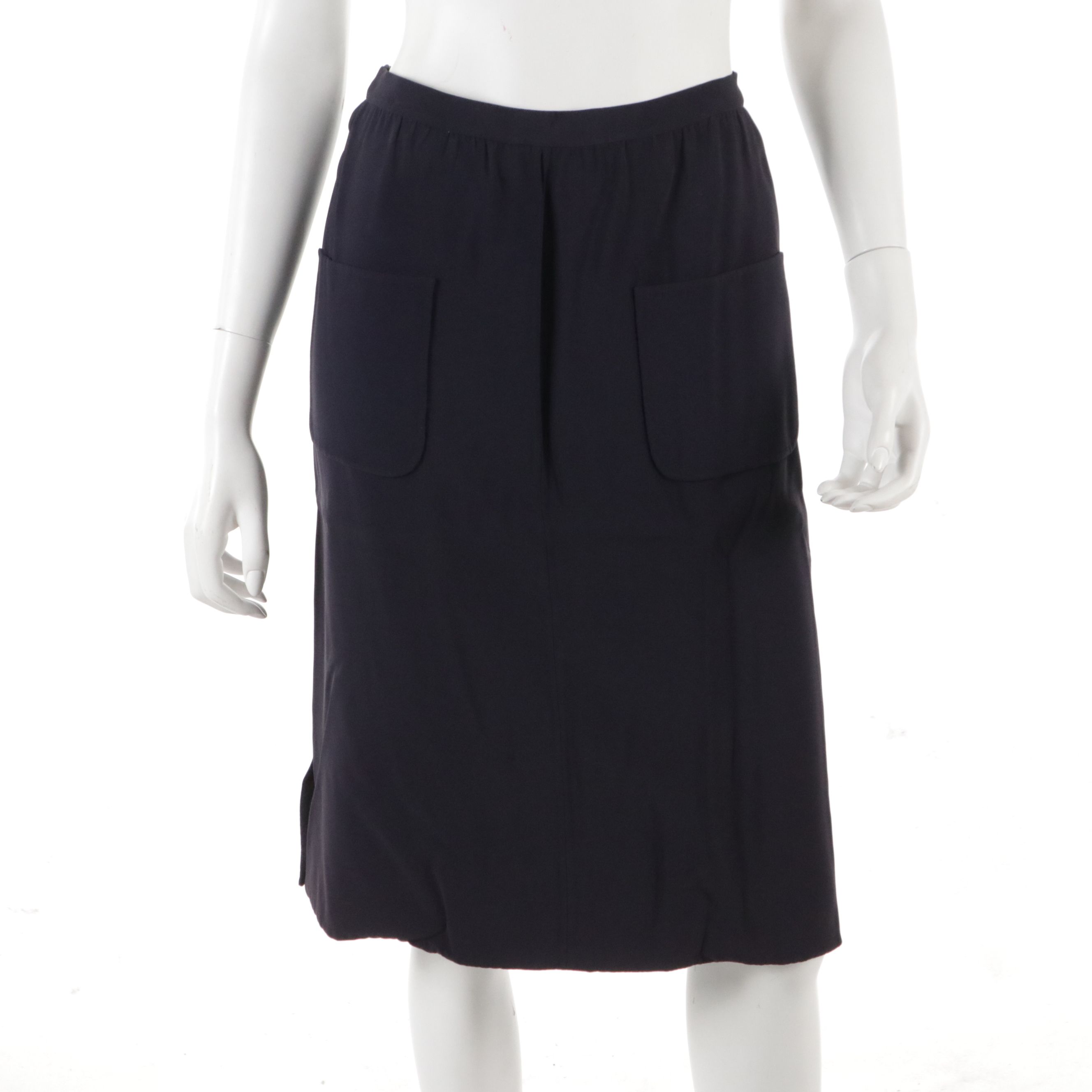 Valentino Couture Navy Blue Silk Blend Sleeveless Vest and Pencil Skirt Set