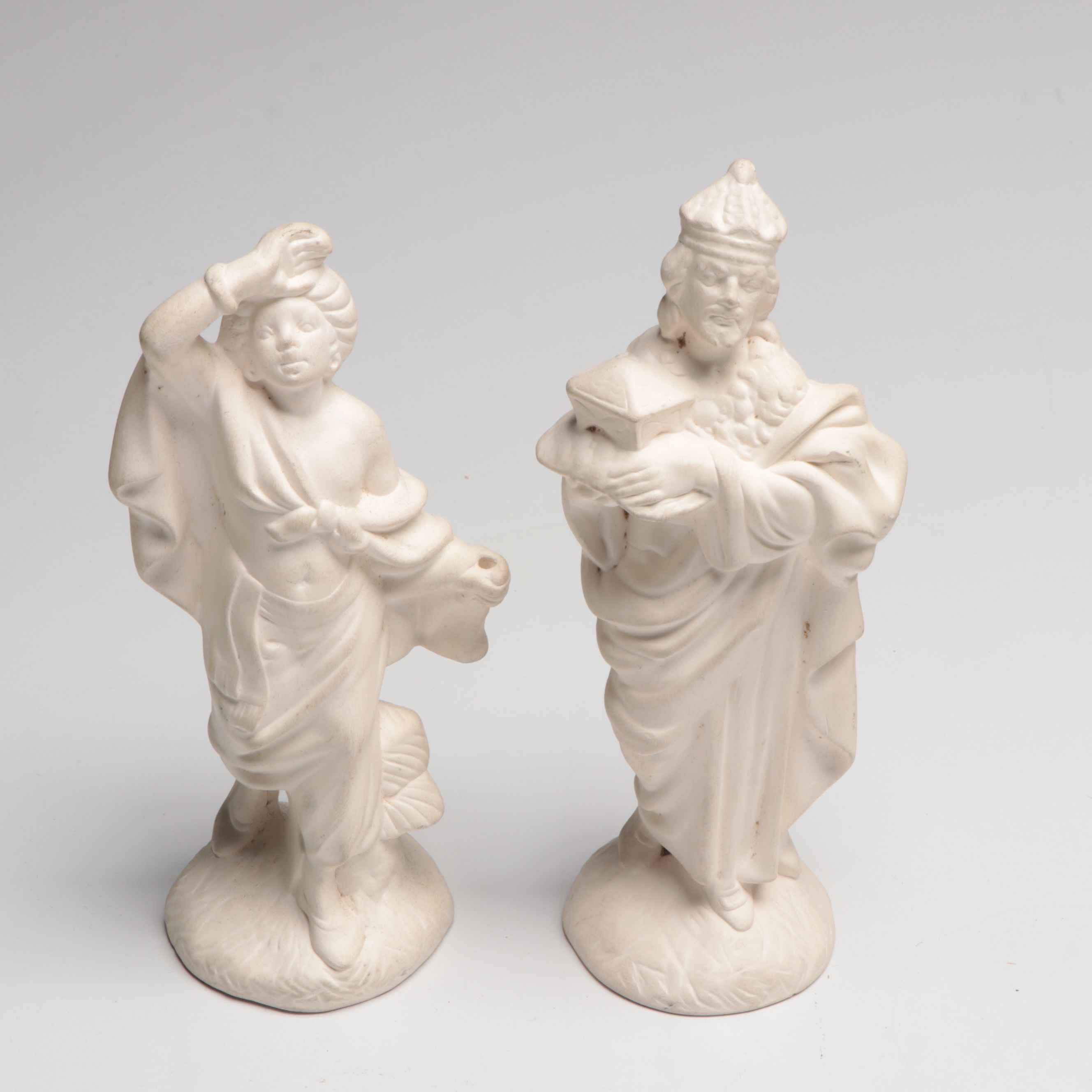 Atlantic Mold Bisque Nativity Figures with Lighted Crèche, Mid to Late 20th C.