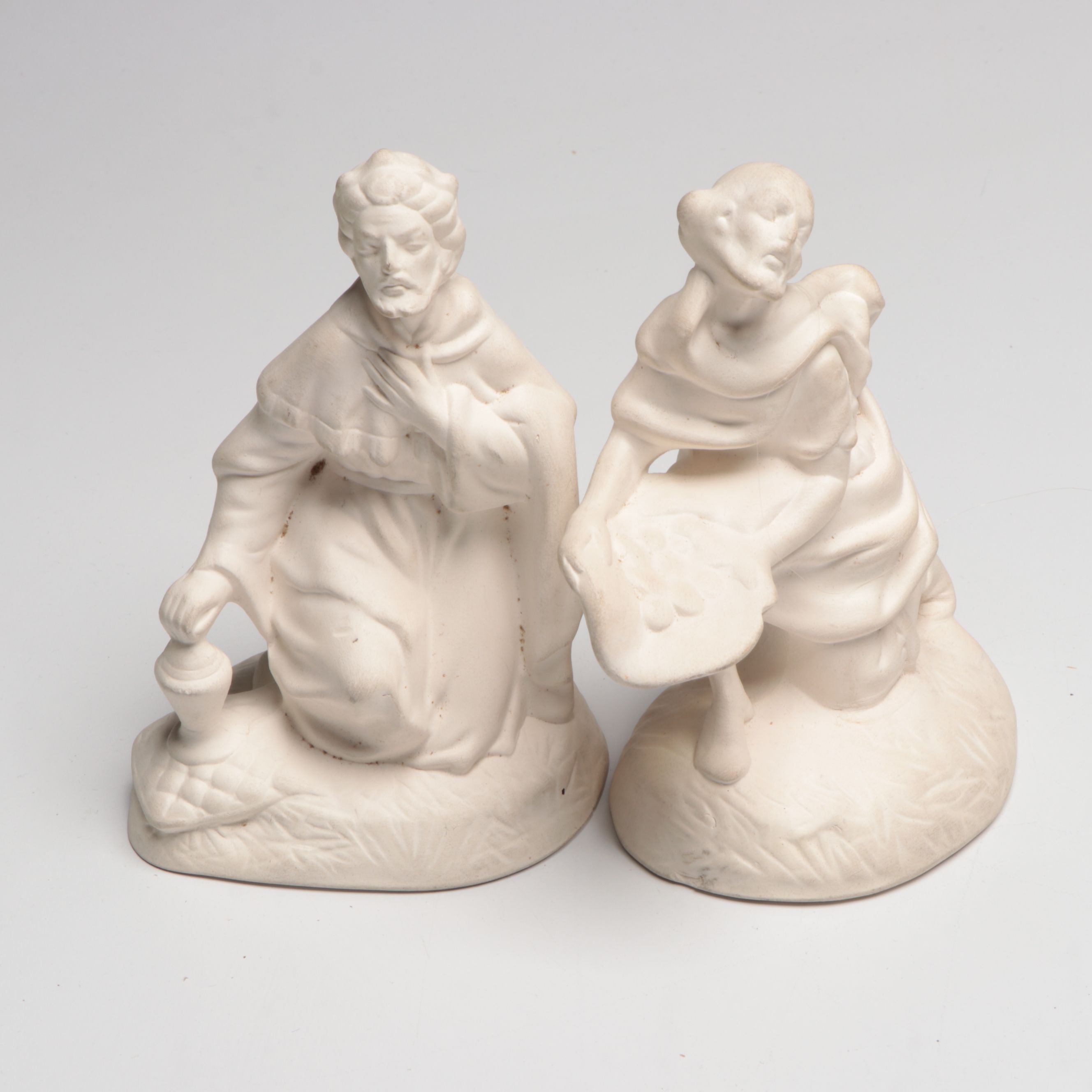 Atlantic Mold Bisque Nativity Figures with Lighted Crèche, Mid to Late 20th C.